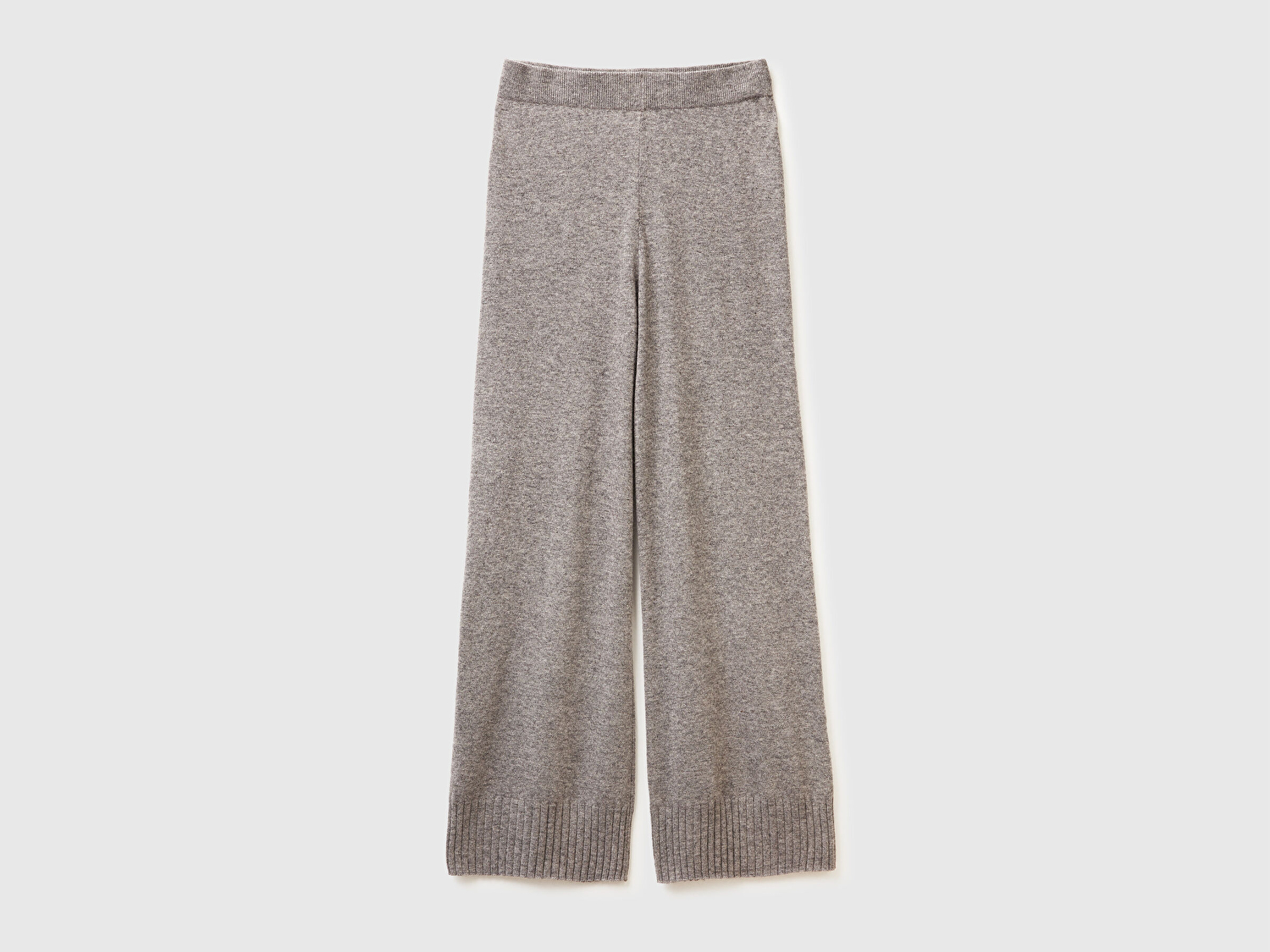 Benetton Kadın Antrasit Melanj Yün ve Kaşmir Karışımlı Ribana Detaylı Triko Pantolon