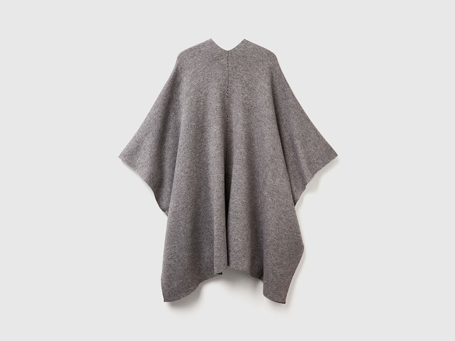 Benetton Kadın Antrasit Melanj Pamuk ve Yün Karışımlı Çift Taraflı Panço