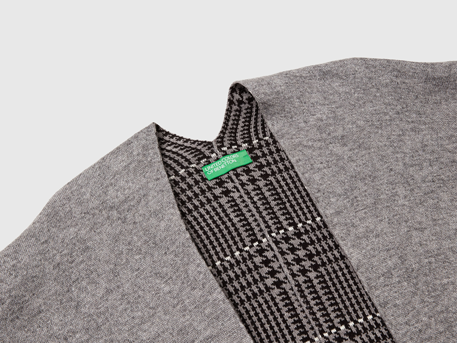 Benetton Kadın Antrasit Melanj Pamuk ve Yün Karışımlı Çift Taraflı Panço