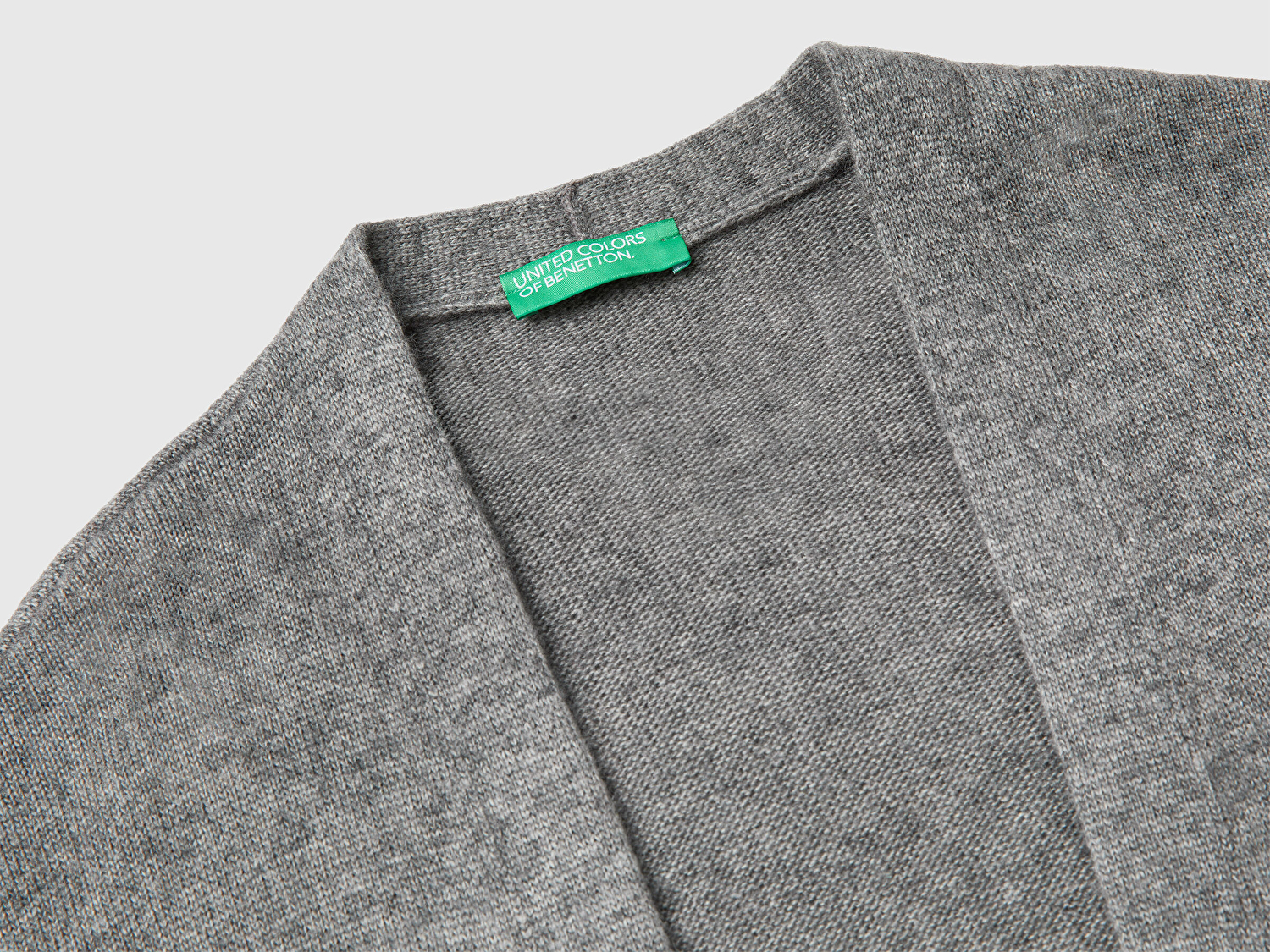 Benetton Kadın Antrasit Melanj Yün ve Kaşmir Karışımlı Ribana Detaylı Kısa Kollu Uzun Hırka