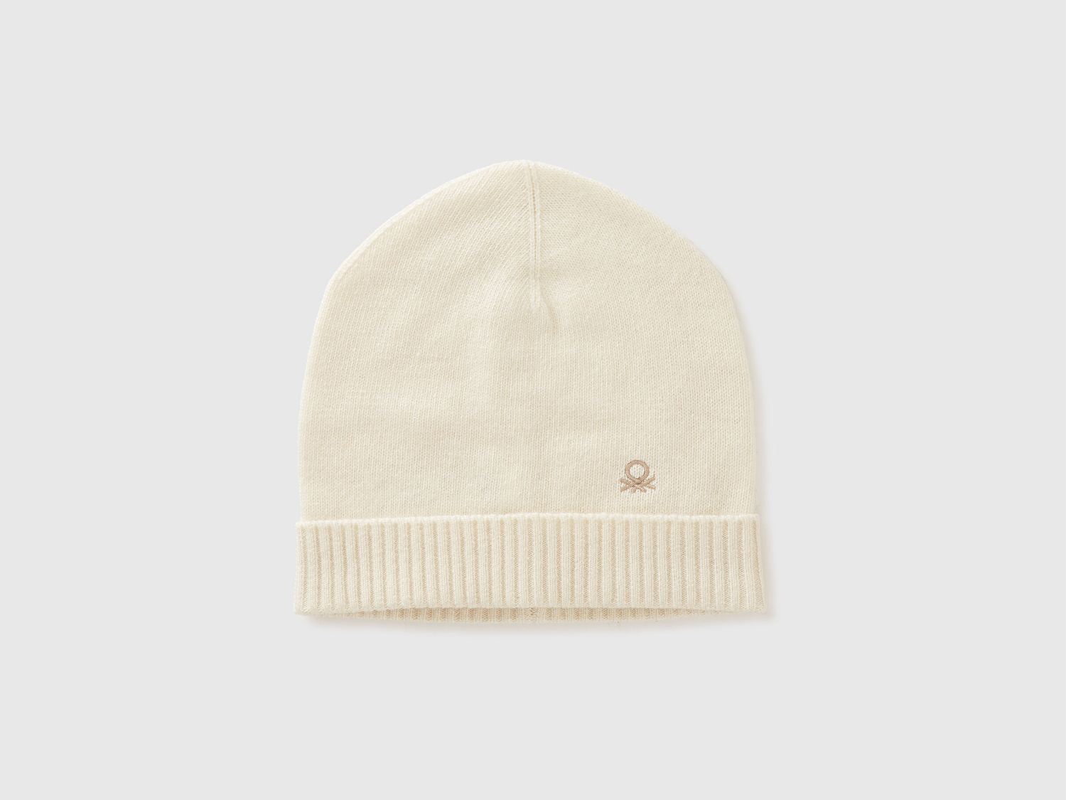 Benetton Kadın Krem Yün ve Kaşmir Karışımlı Önü Logo Detaylı Ribana Detaylı Bere