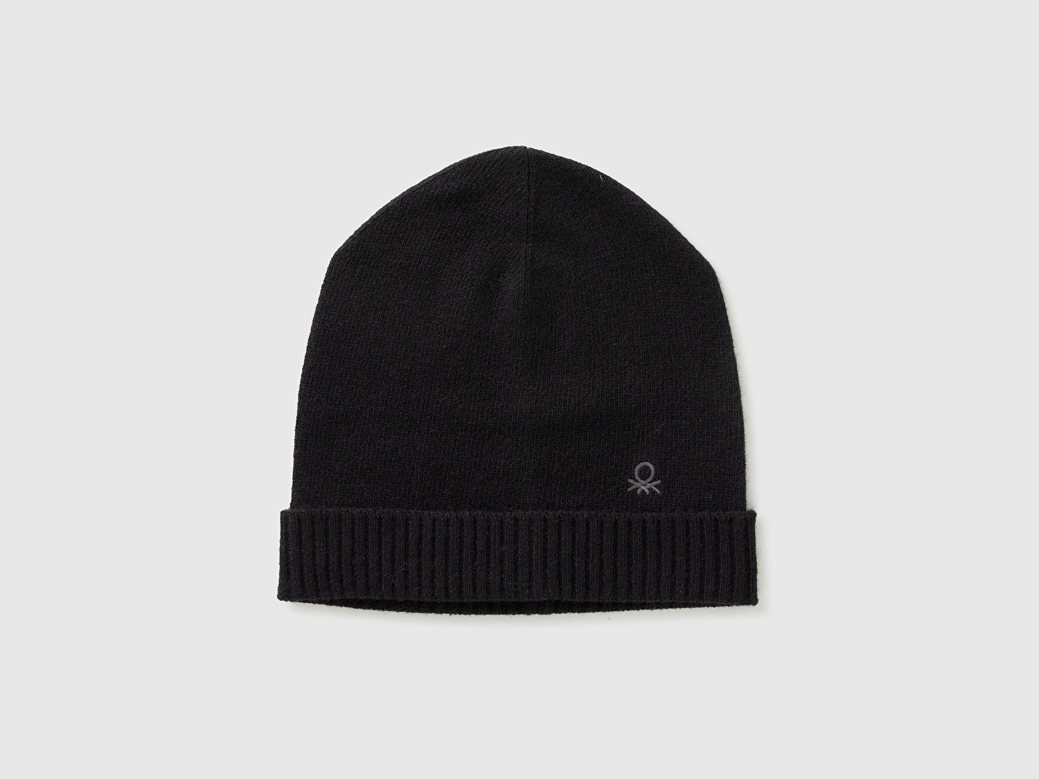 Benetton Kadın Sİyah Yün ve Kaşmir Karışımlı Önü Logo Detaylı Ribana Detaylı Bere