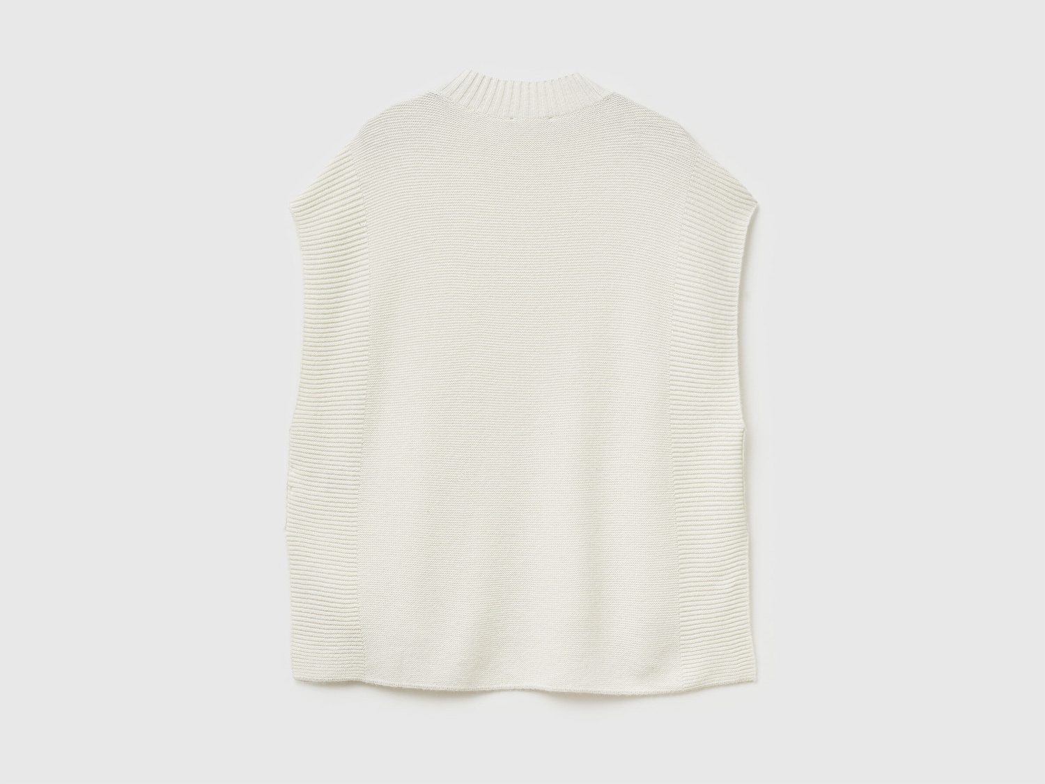 Benetton Kadın Krem Yün Karışımlı Ribana Detaylı Yırtmaçlı Kolsuz Kazak