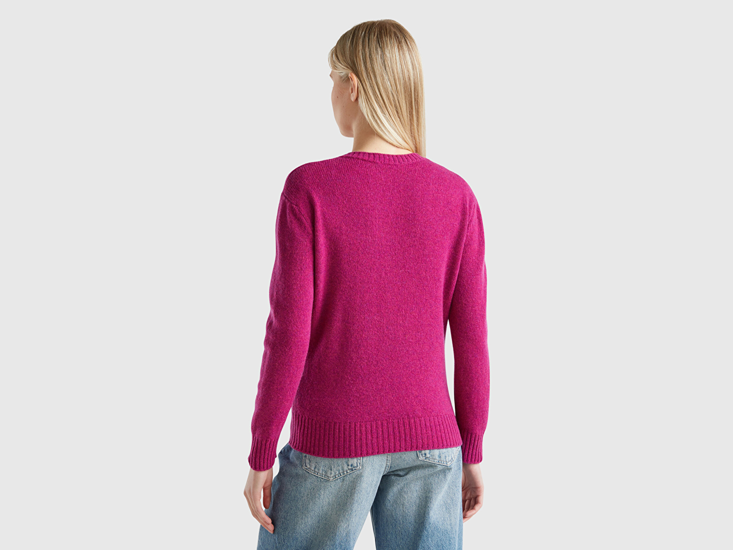 Benetton Kadın Fuşya Bisiklet Yaka Shetland Kazak