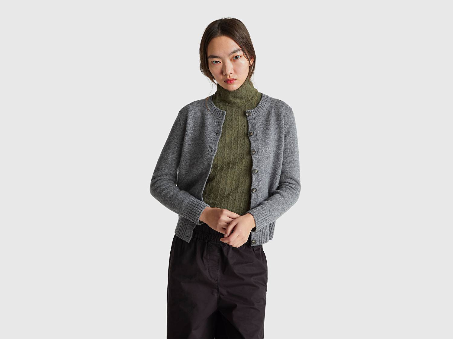 Benetton Kadın Antrasit Melanj Shetland Hırka