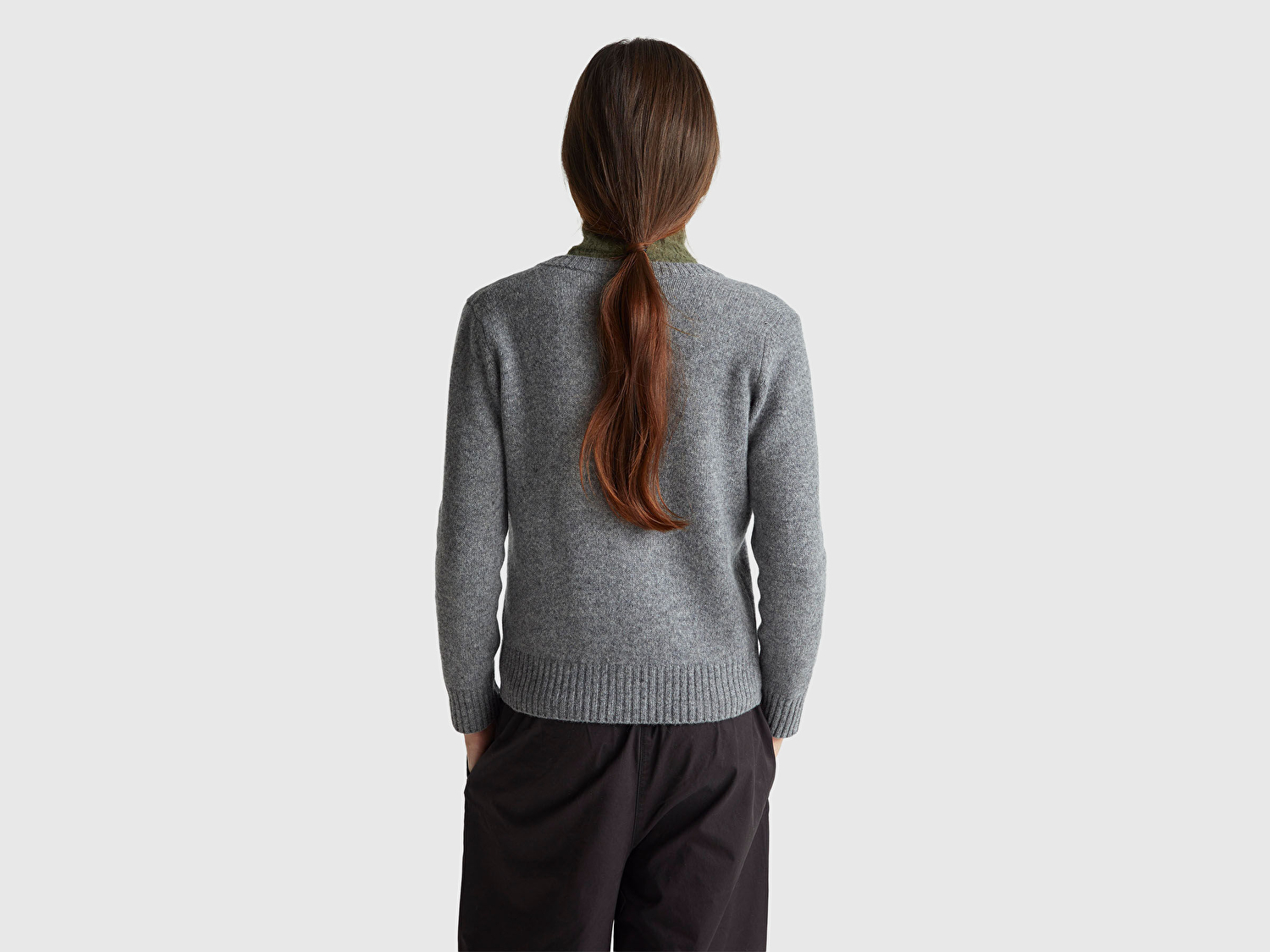 Benetton Kadın Antrasit Melanj Shetland Hırka