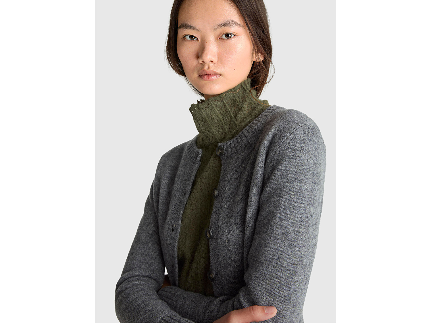 Benetton Kadın Antrasit Melanj Shetland Hırka