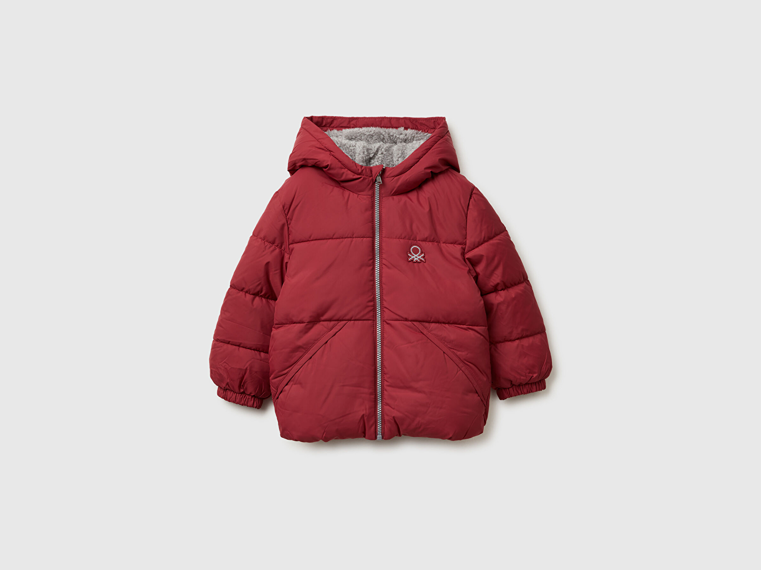 Benetton Erkek Bebek Bordo Sol Göğsü Logo Yamalı Önü Cep Detaylı Fermuarlı Mont