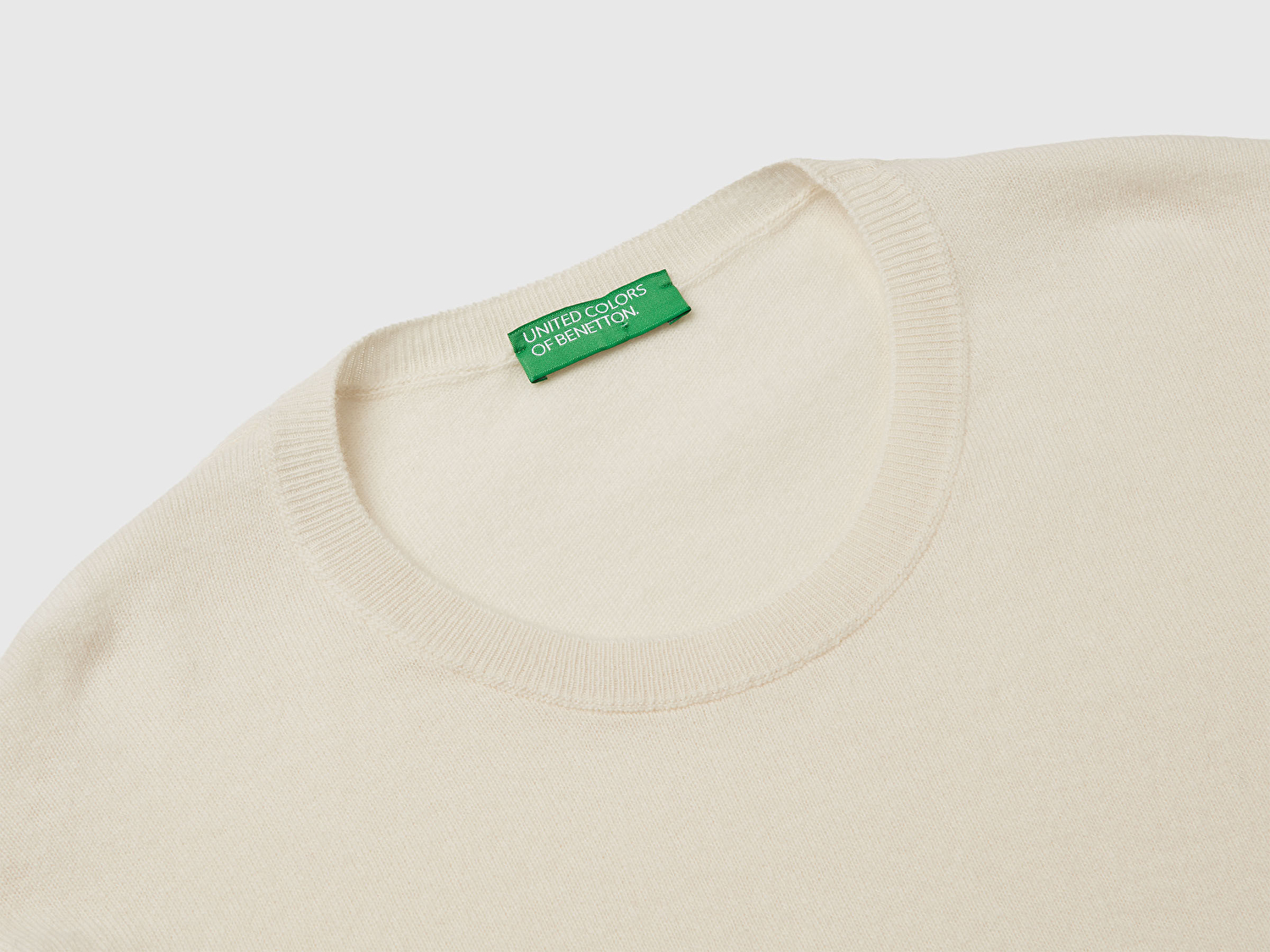 Benetton Kadın Krem %100 Merino Ribana Detaylı Bisiklet Yaka Kazak