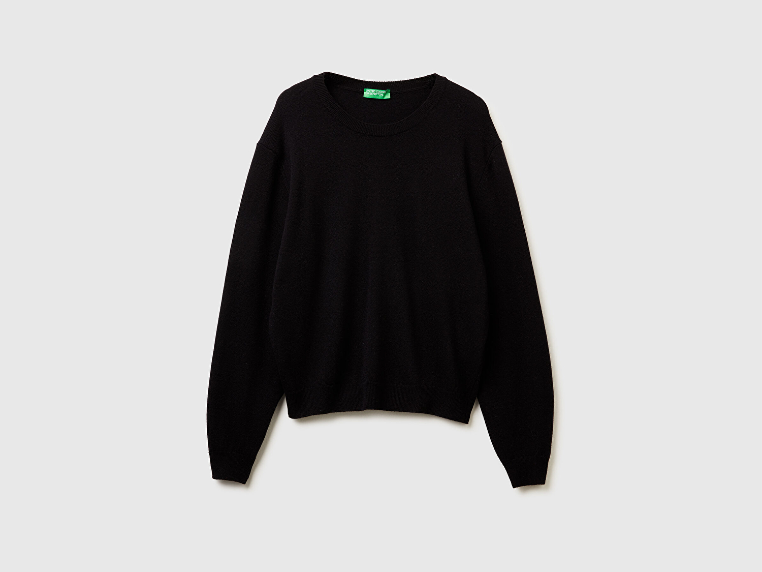 Benetton Kadın Siyah %100 Merino Ribana Detaylı Bisiklet Yaka Kazak