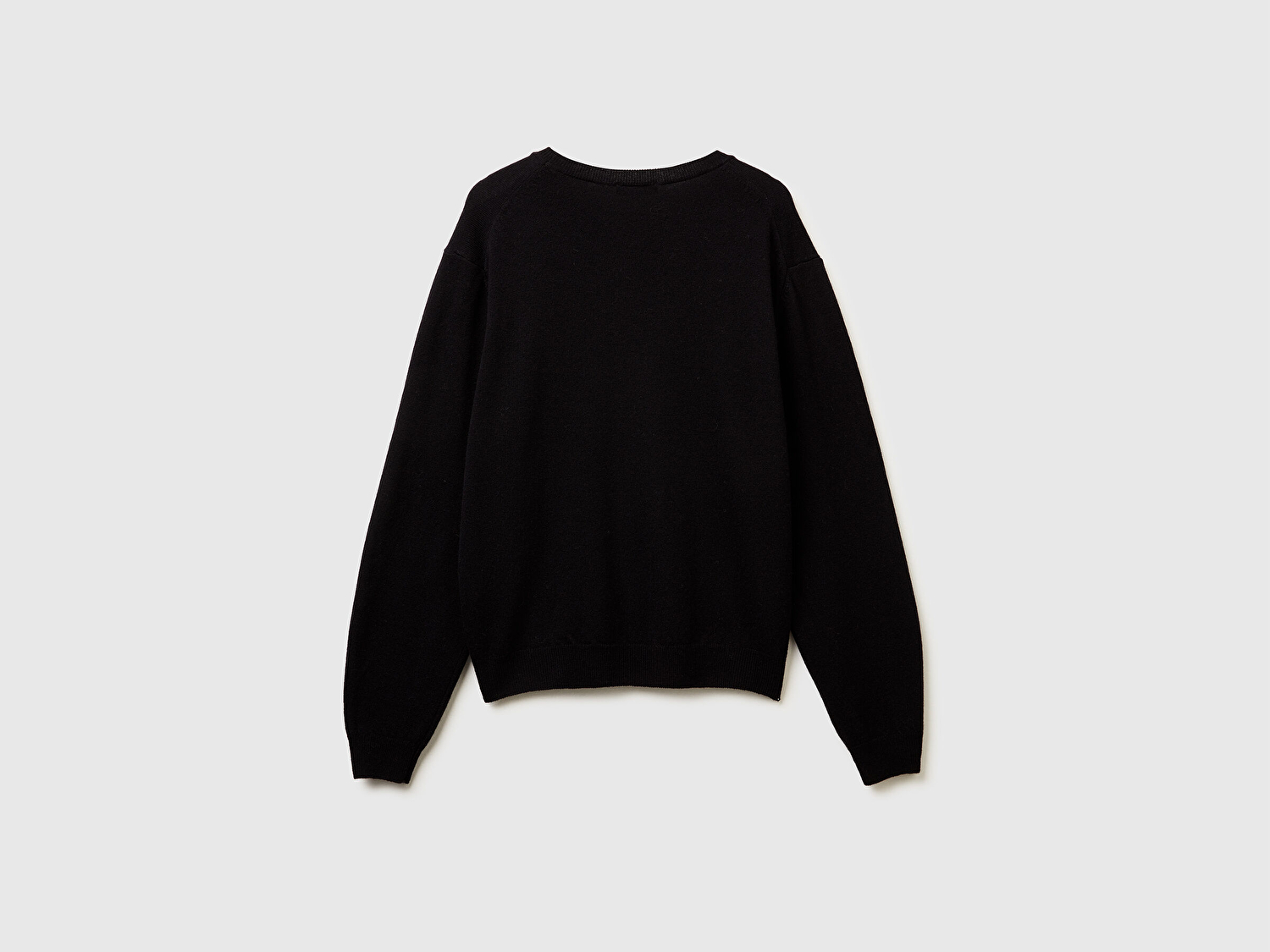 Benetton Kadın Siyah %100 Merino Ribana Detaylı Bisiklet Yaka Kazak