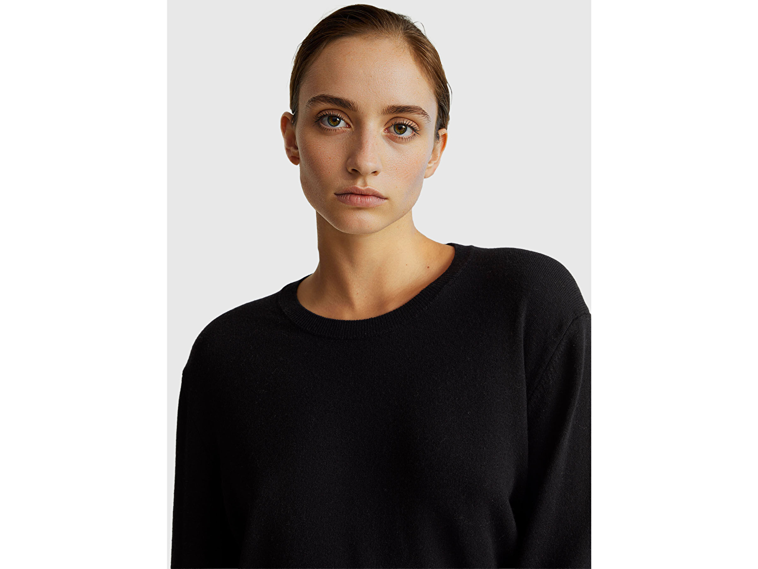 Benetton Kadın Siyah %100 Merino Ribana Detaylı Bisiklet Yaka Kazak