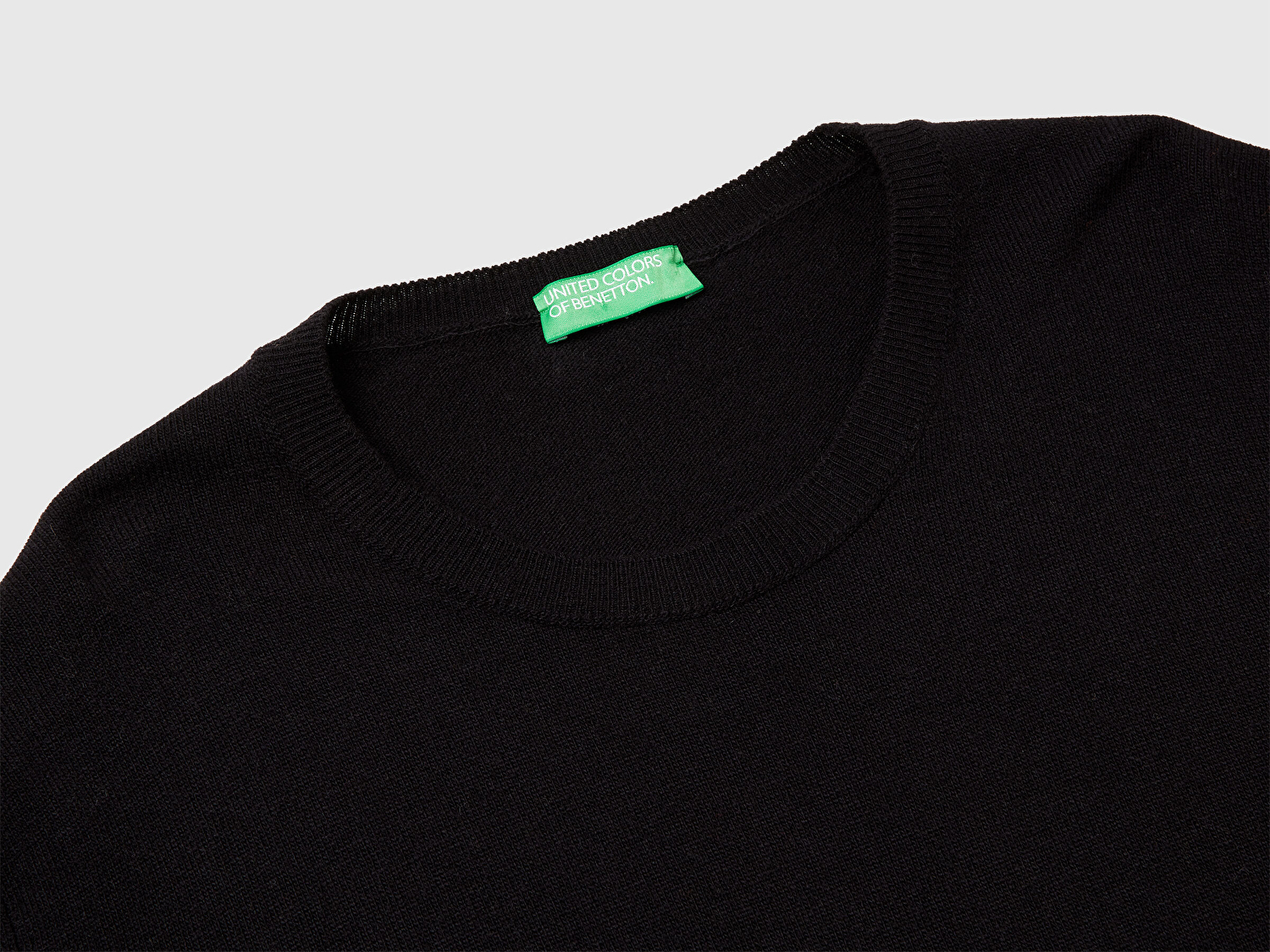 Benetton Kadın Siyah %100 Merino Ribana Detaylı Bisiklet Yaka Kazak