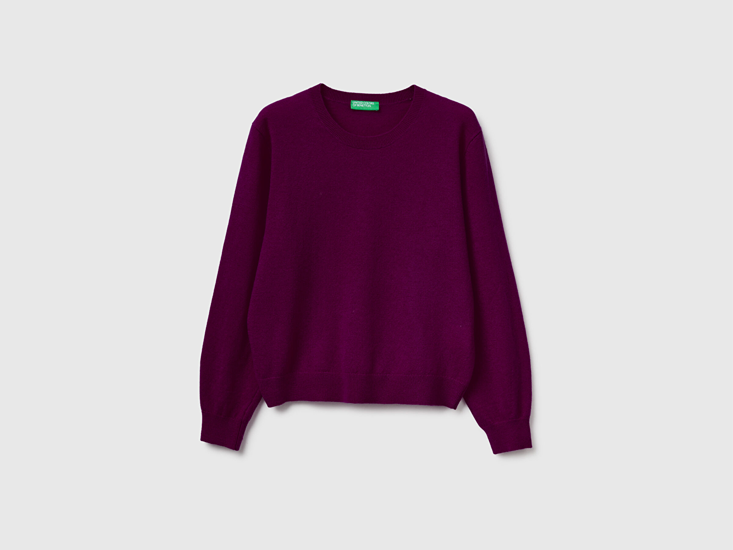 Benetton Kadın Mürdüm %100 Merino Ribana Detaylı Bisiklet Yaka Kazak