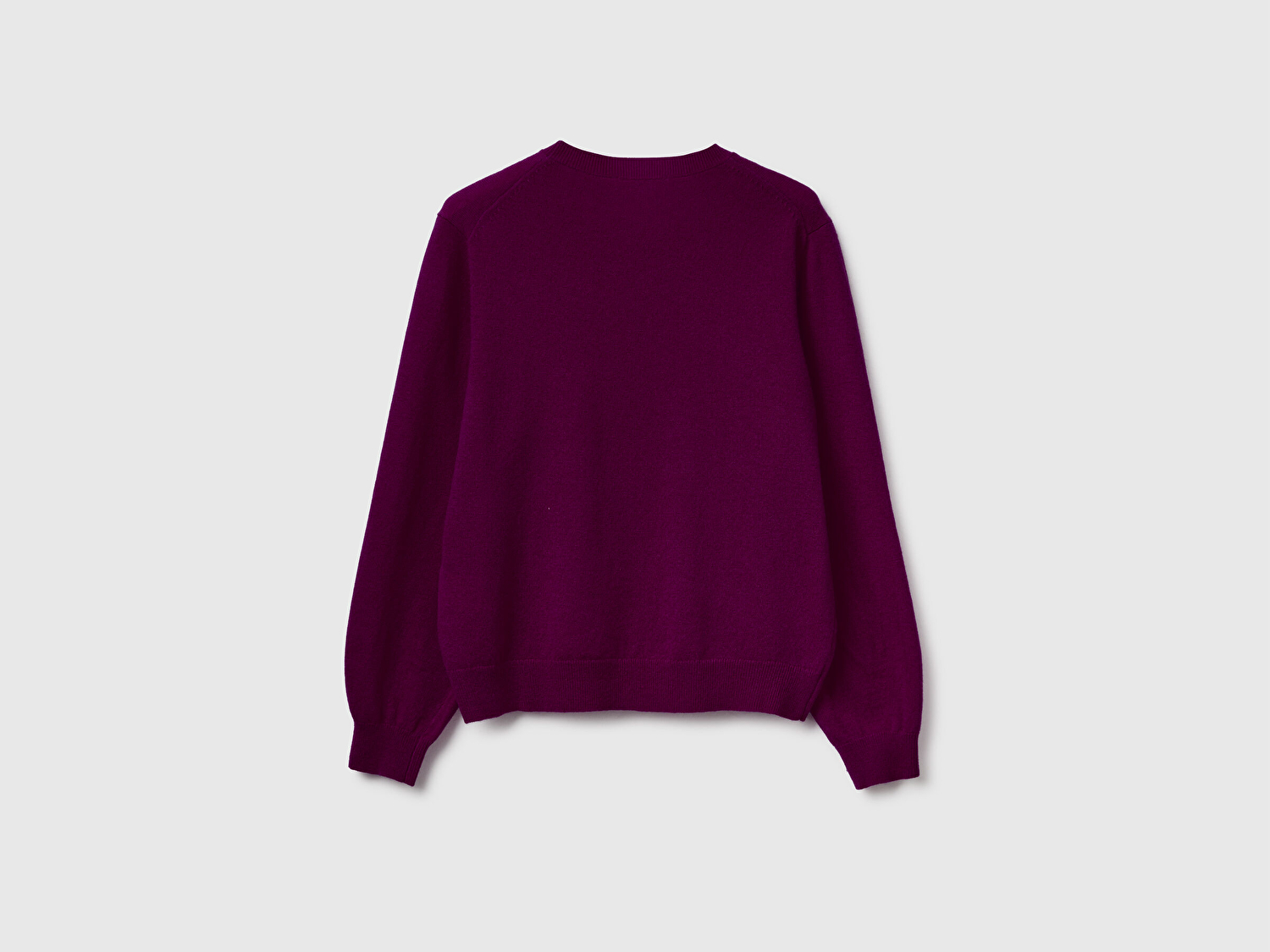 Benetton Kadın Mürdüm %100 Merino Ribana Detaylı Bisiklet Yaka Kazak