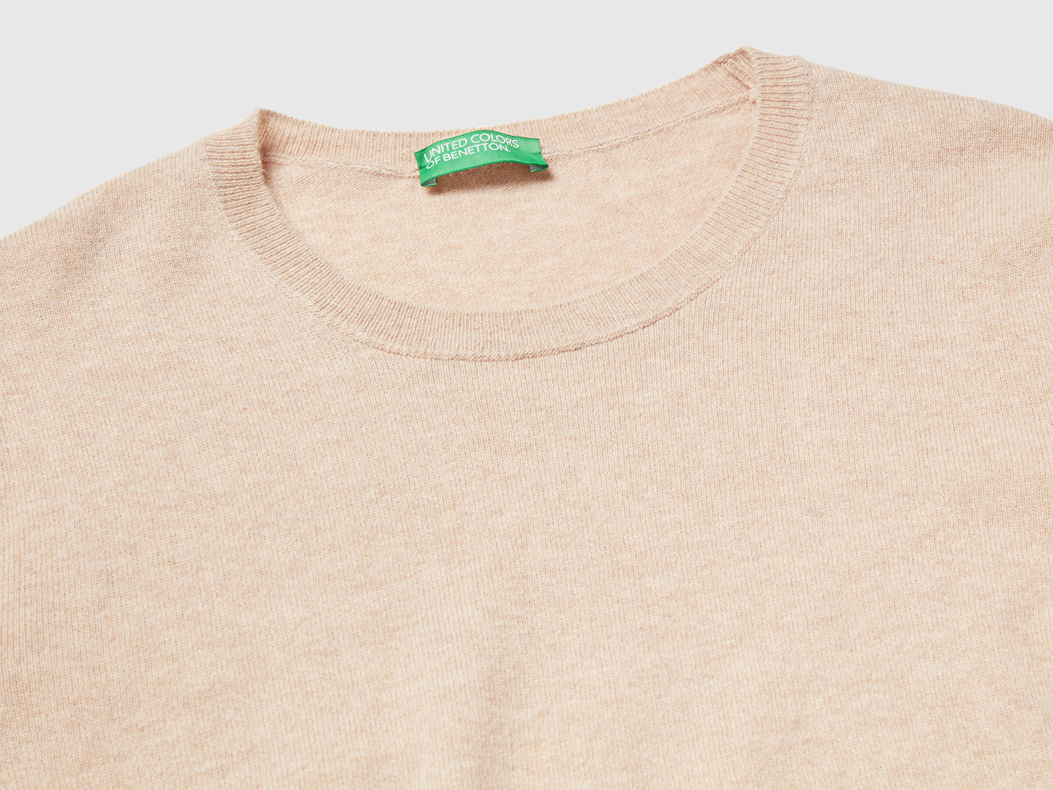 Benetton Kadın Ekru %100 Merino Ribana Detaylı Bisiklet Yaka Kazak