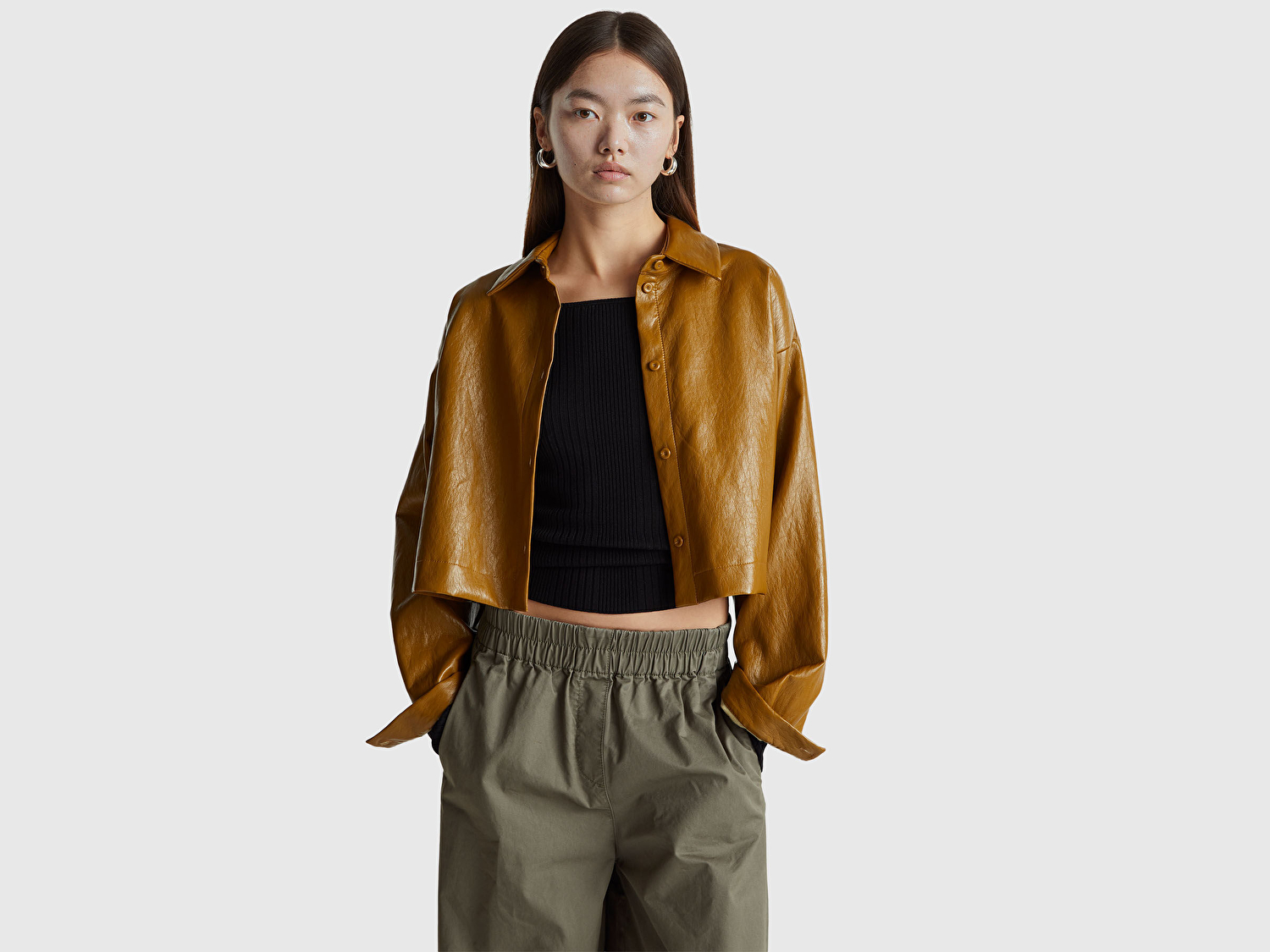 Benetton Kadın Boxy Fit Suni Deri Ceket