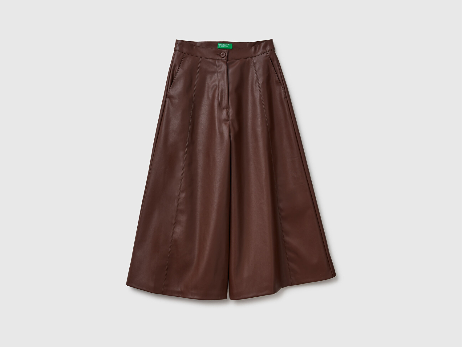 Benetton Kadın Suni Deri Geniş Paça 3/4 Boy Pantolon