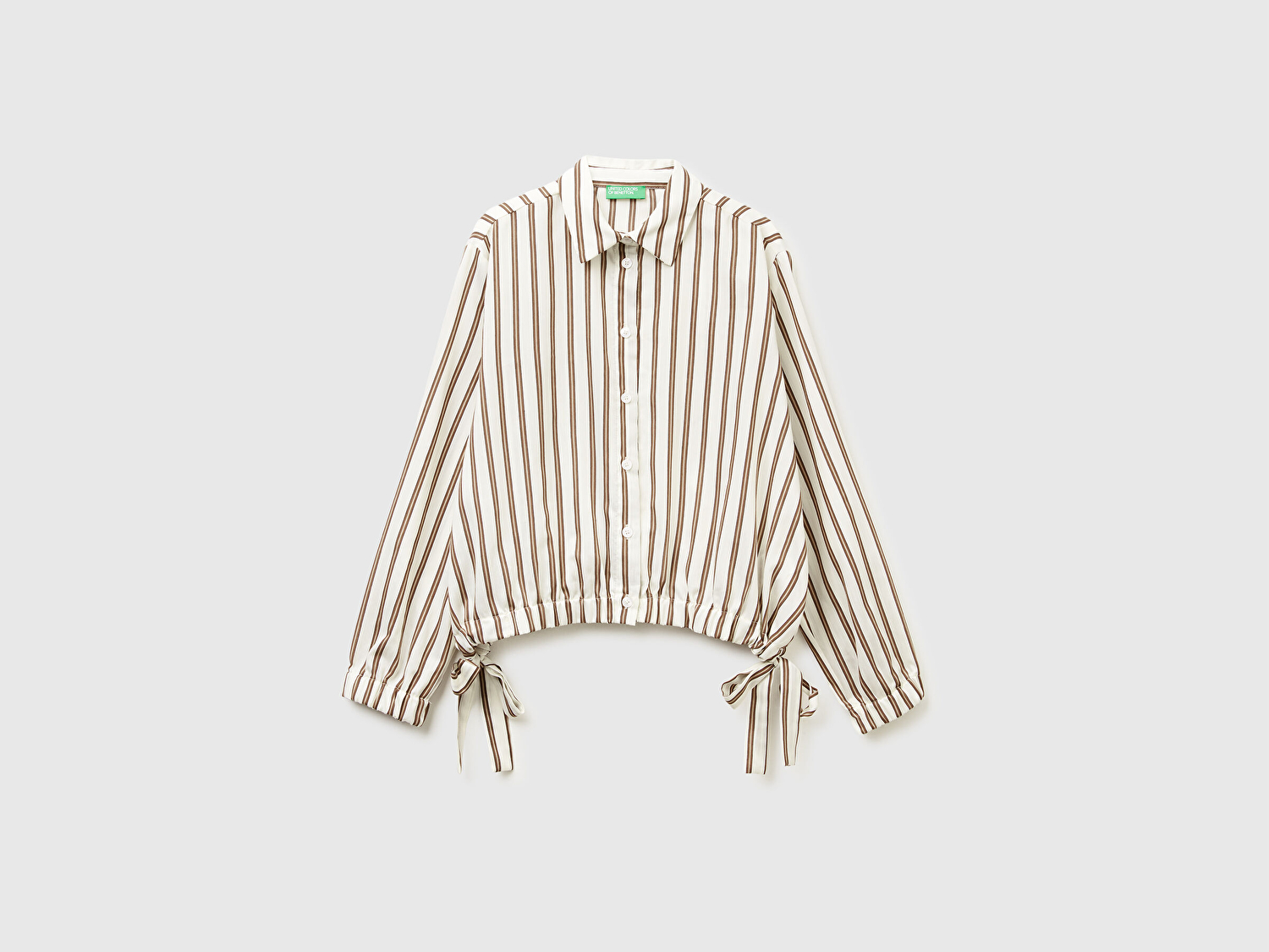 Benetton Kadın Viskoz Karışımlı Çizgili Altı Lastikli Relaxed Fit Gömlek