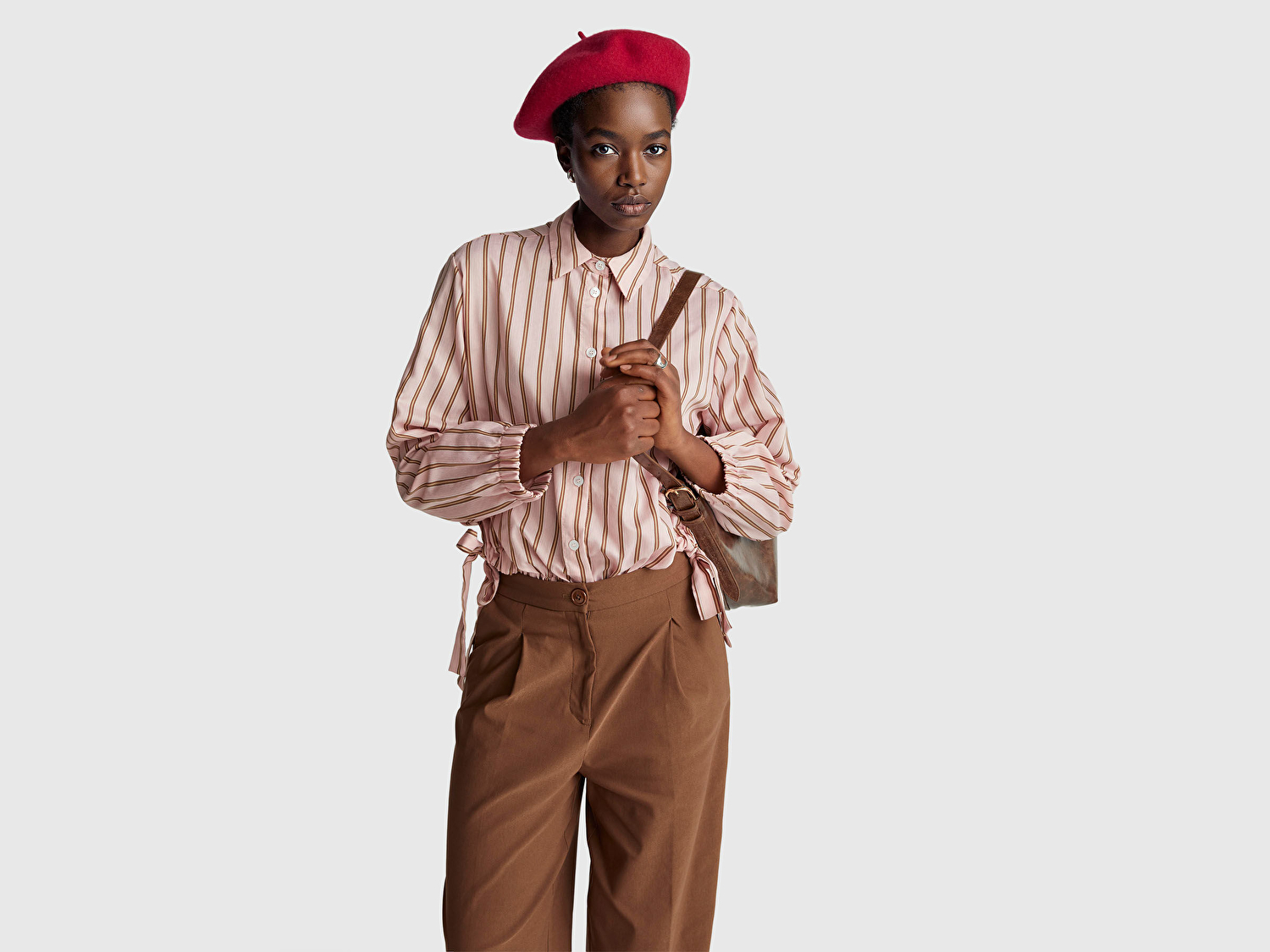 Benetton Kadın Viskoz Karışımlı Çizgili Altı Lastikli Relaxed Fit Gömlek