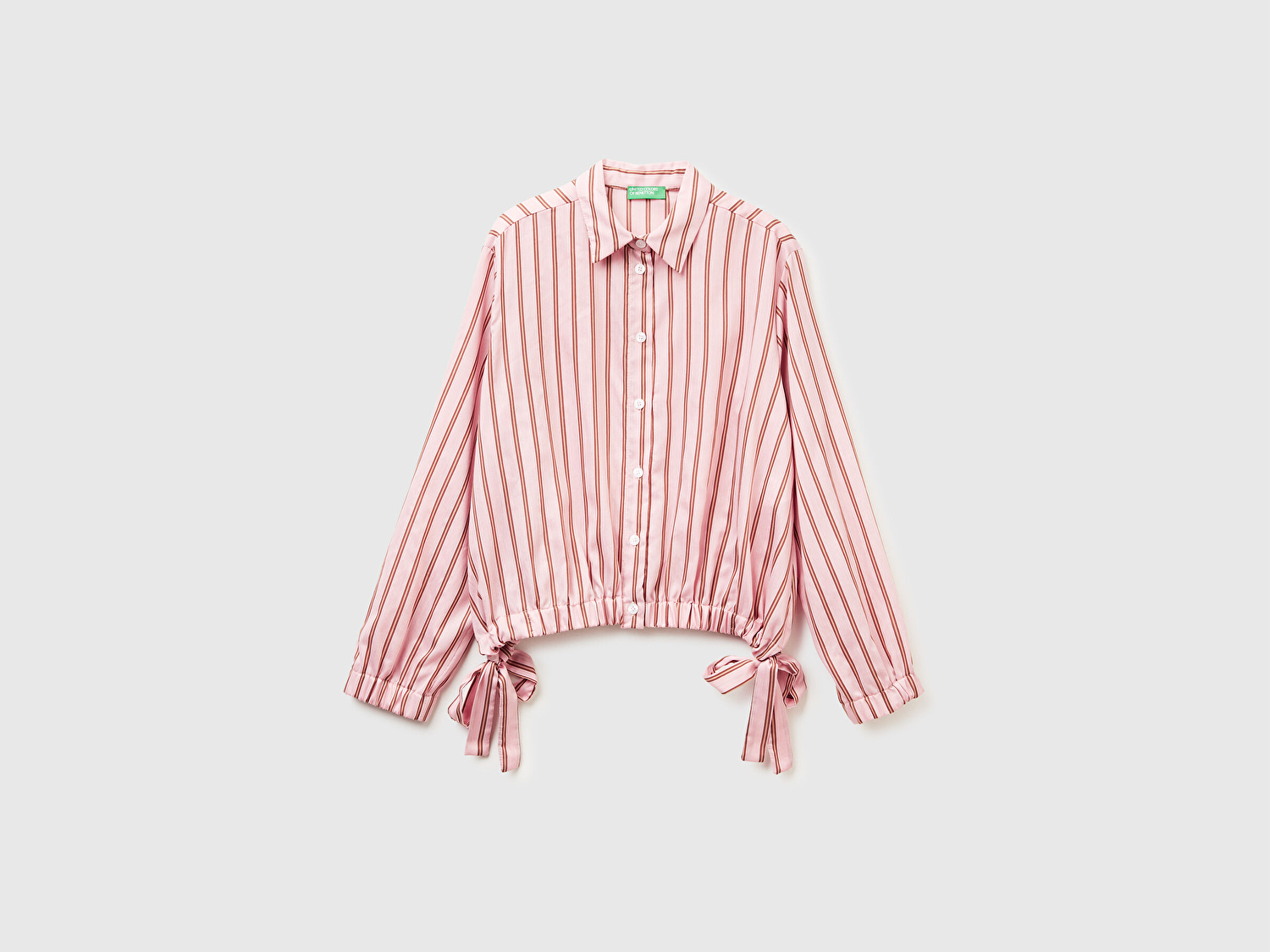 Benetton Kadın Viskoz Karışımlı Çizgili Altı Lastikli Relaxed Fit Gömlek