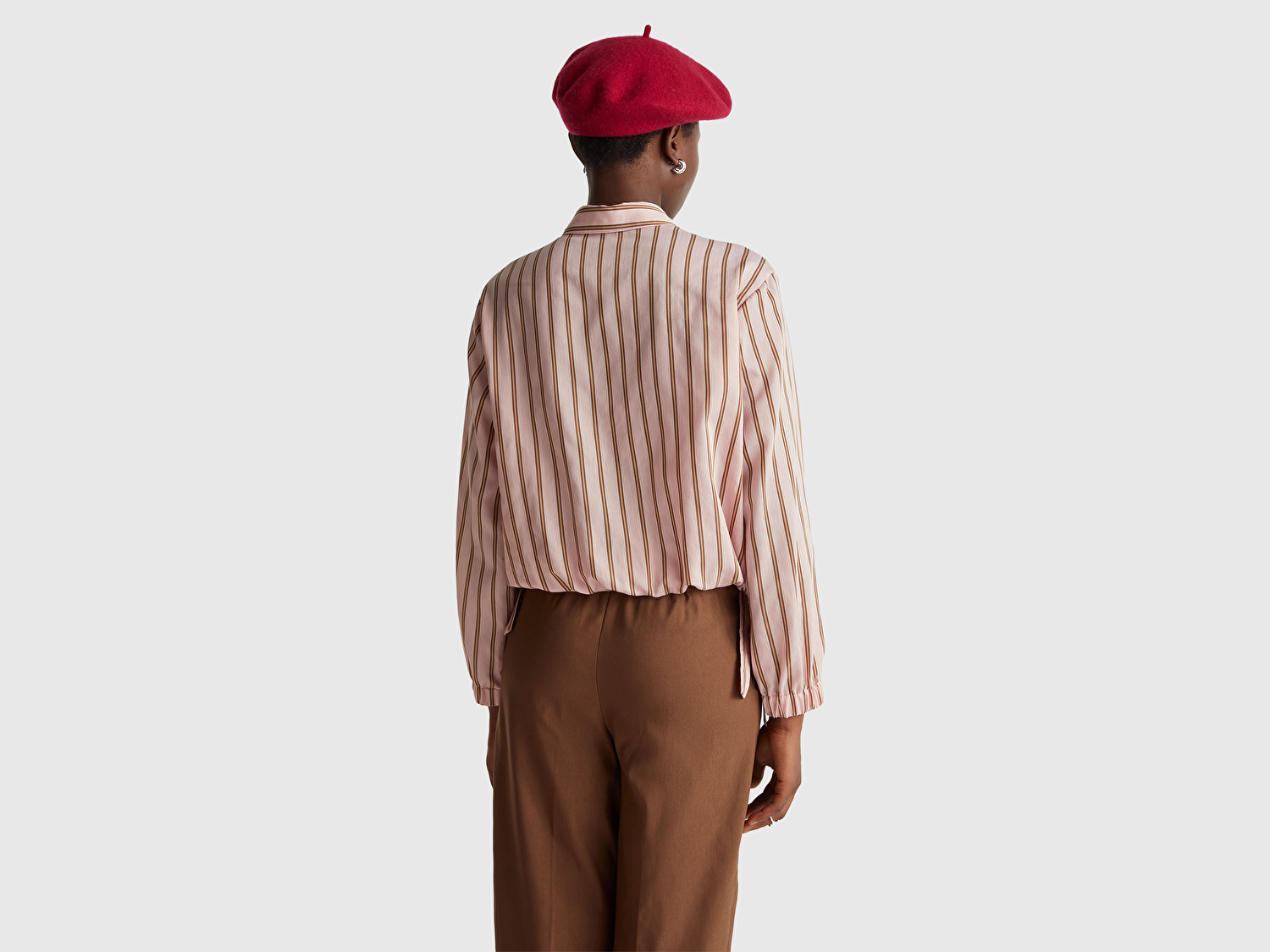 Benetton Kadın Viskoz Karışımlı Çizgili Altı Lastikli Relaxed Fit Gömlek