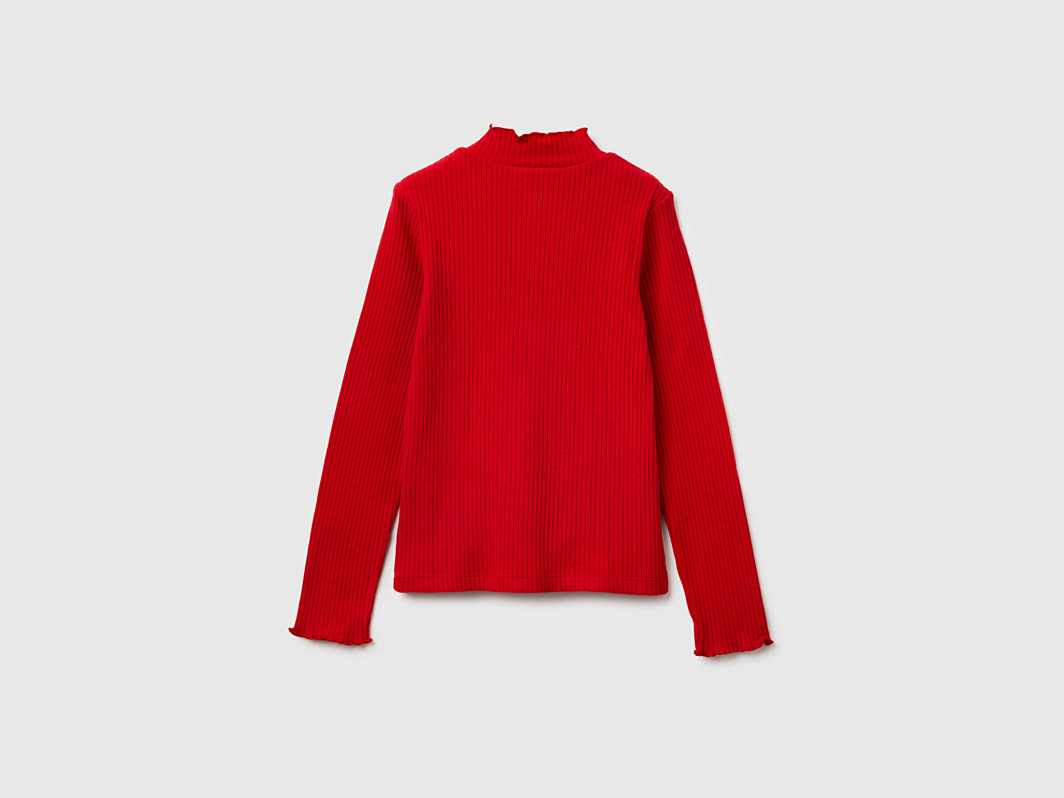 Benetton Kız Çocuk Kırmızı Logo Etiketli Fırfır Detaylı Bebe Yaka Uzun Kollu T-Shirt