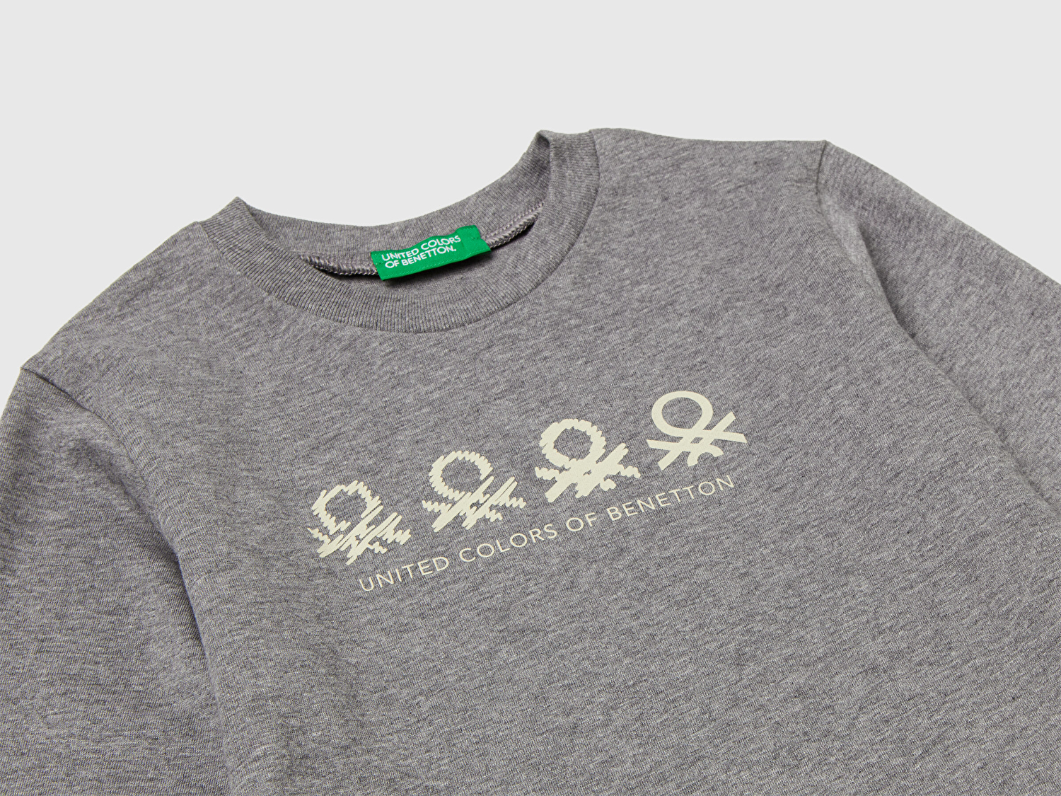 Benetton Erkek Bebek Antrasit Melanj Önü Logo Baskılı Jarse Uzun Kollu T-shirt