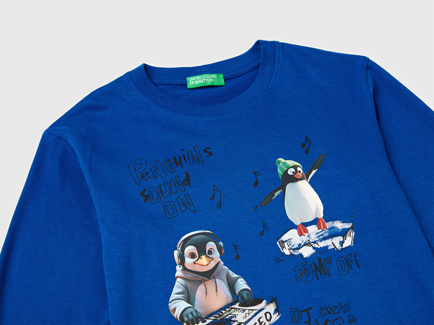 Benetton Erkek Bebek Saks Mavisi Dijital Baskılı Bisiklet Yaka Jarse Uzun Kollu T-shirt