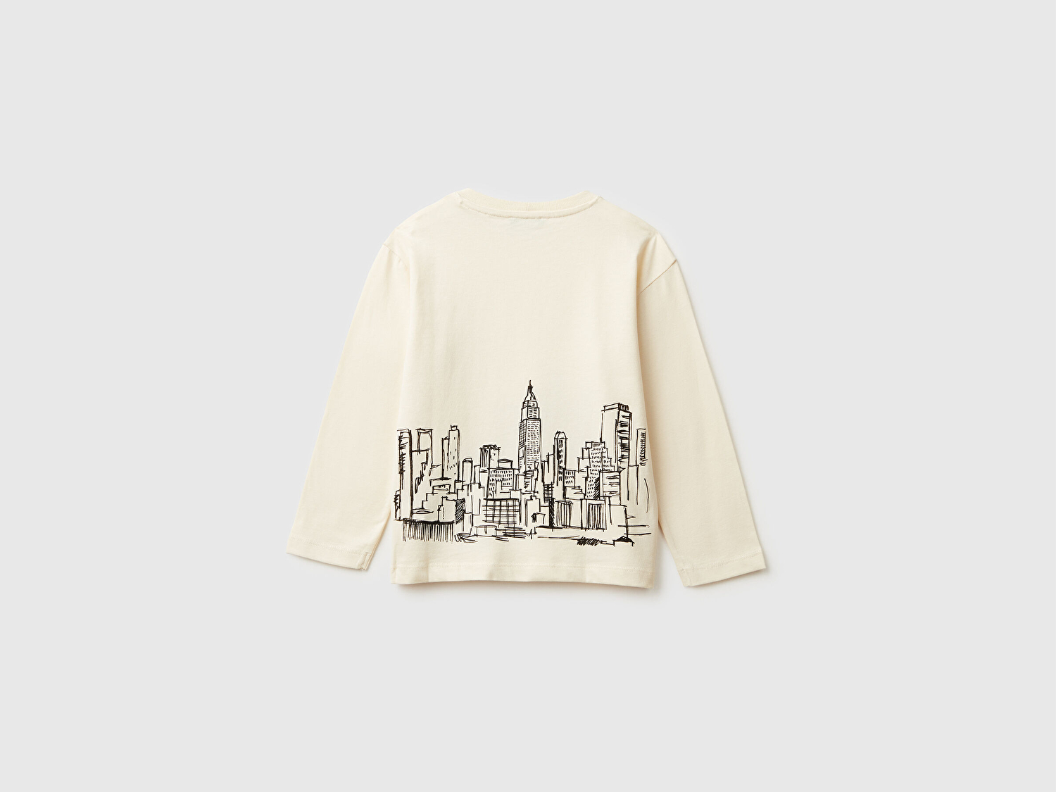 Benetton Erkek Bebek Krem Dijital Baskılı Bisiklet Yaka Jarse Uzun Kollu T-shirt