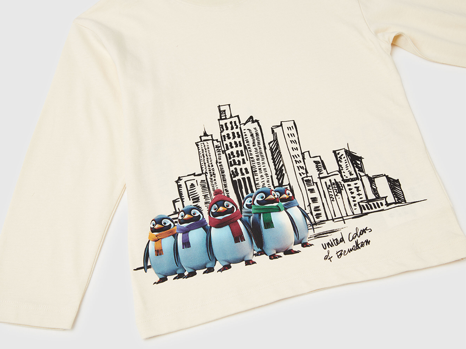 Benetton Erkek Bebek Krem Dijital Baskılı Bisiklet Yaka Jarse Uzun Kollu T-shirt