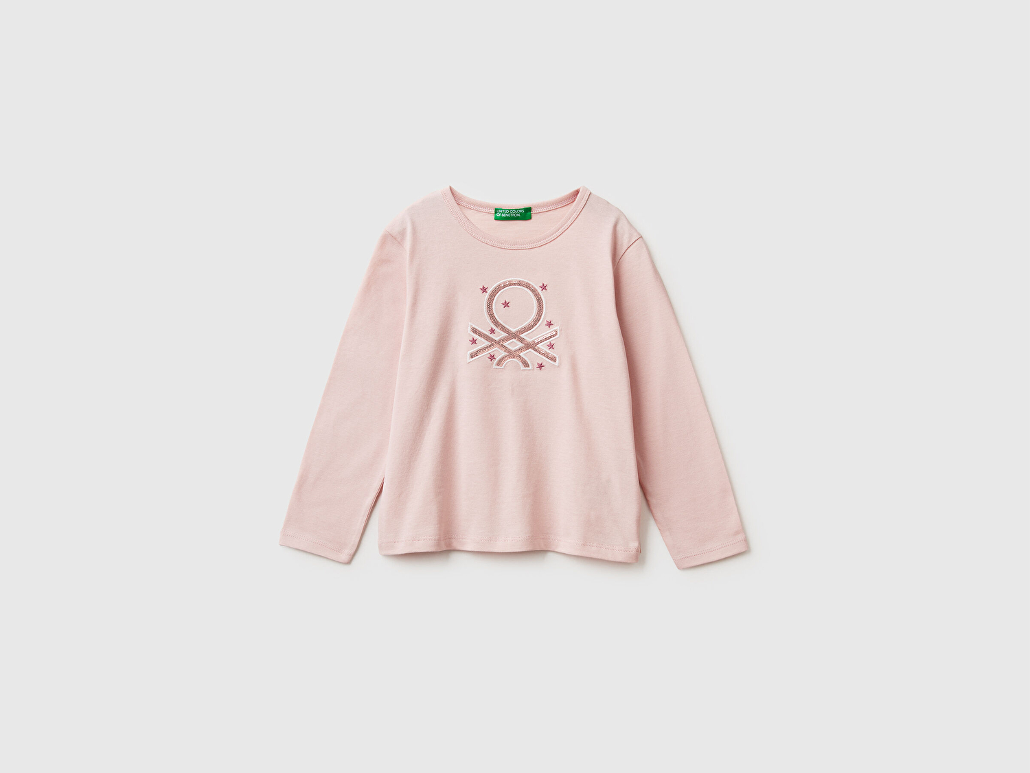 Benetton Kız Bebek Toz Pembe Baskılı Payetli Regular Fit Uzun Kollu T-shirt