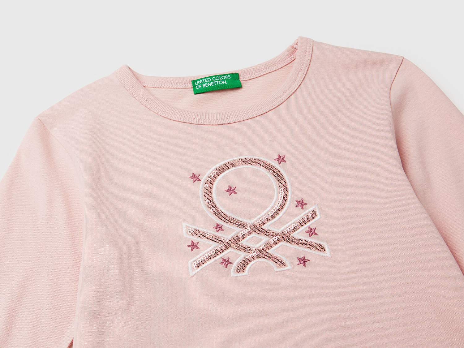 Benetton Kız Bebek Toz Pembe Baskılı Payetli Regular Fit Uzun Kollu T-shirt