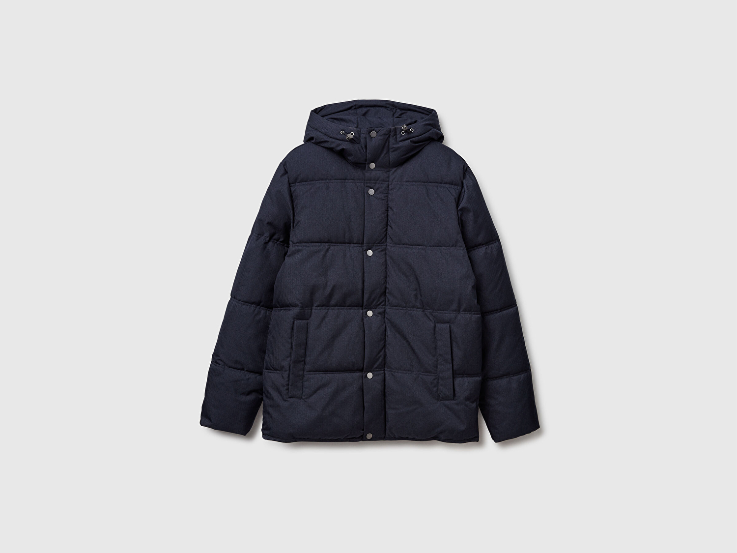 Benetton Erkek Lacivert Çıtçıt Düğmeli Kapüşonlu Şişme Mont