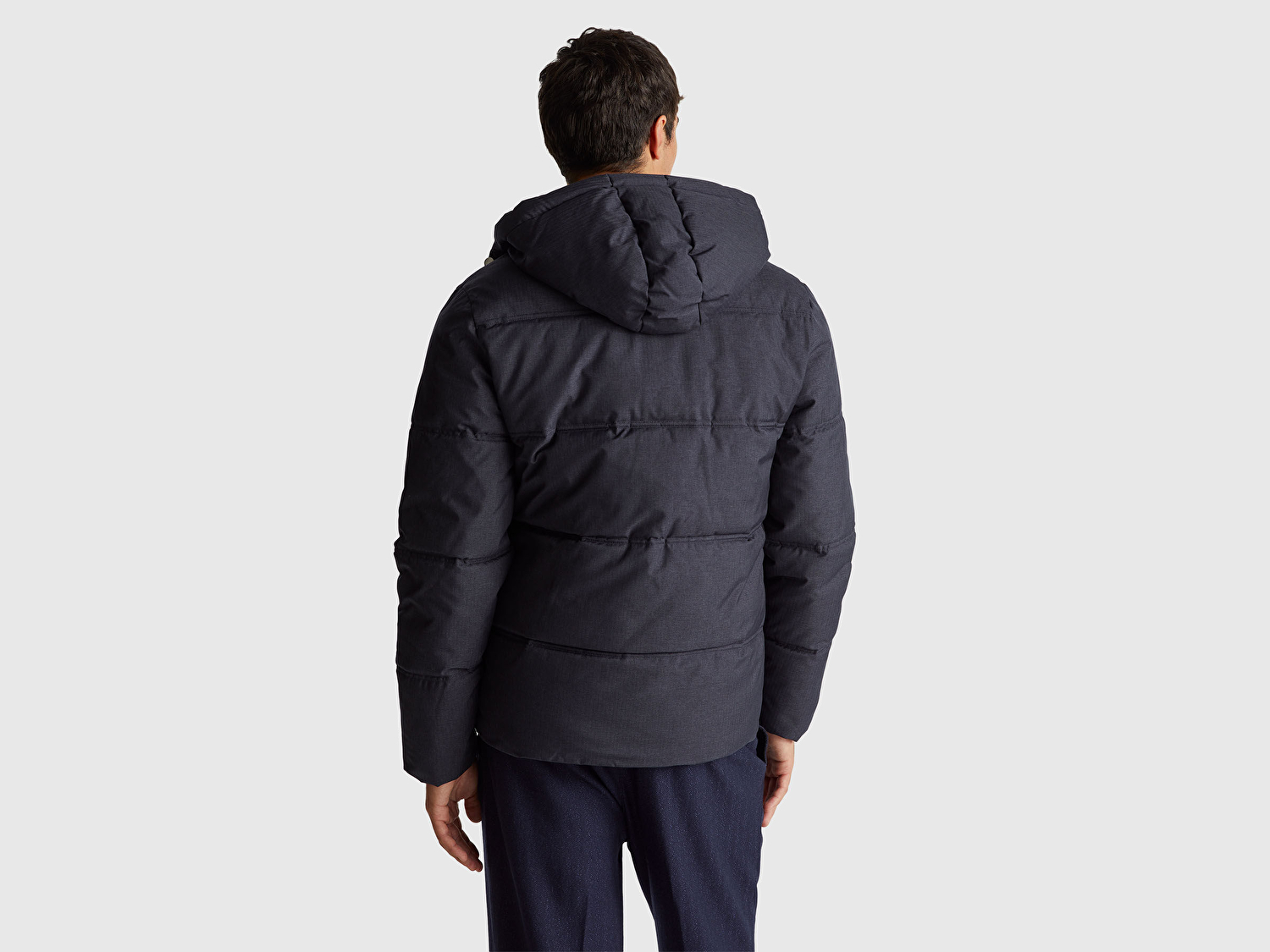 Benetton Erkek Lacivert Çıtçıt Düğmeli Kapüşonlu Şişme Mont