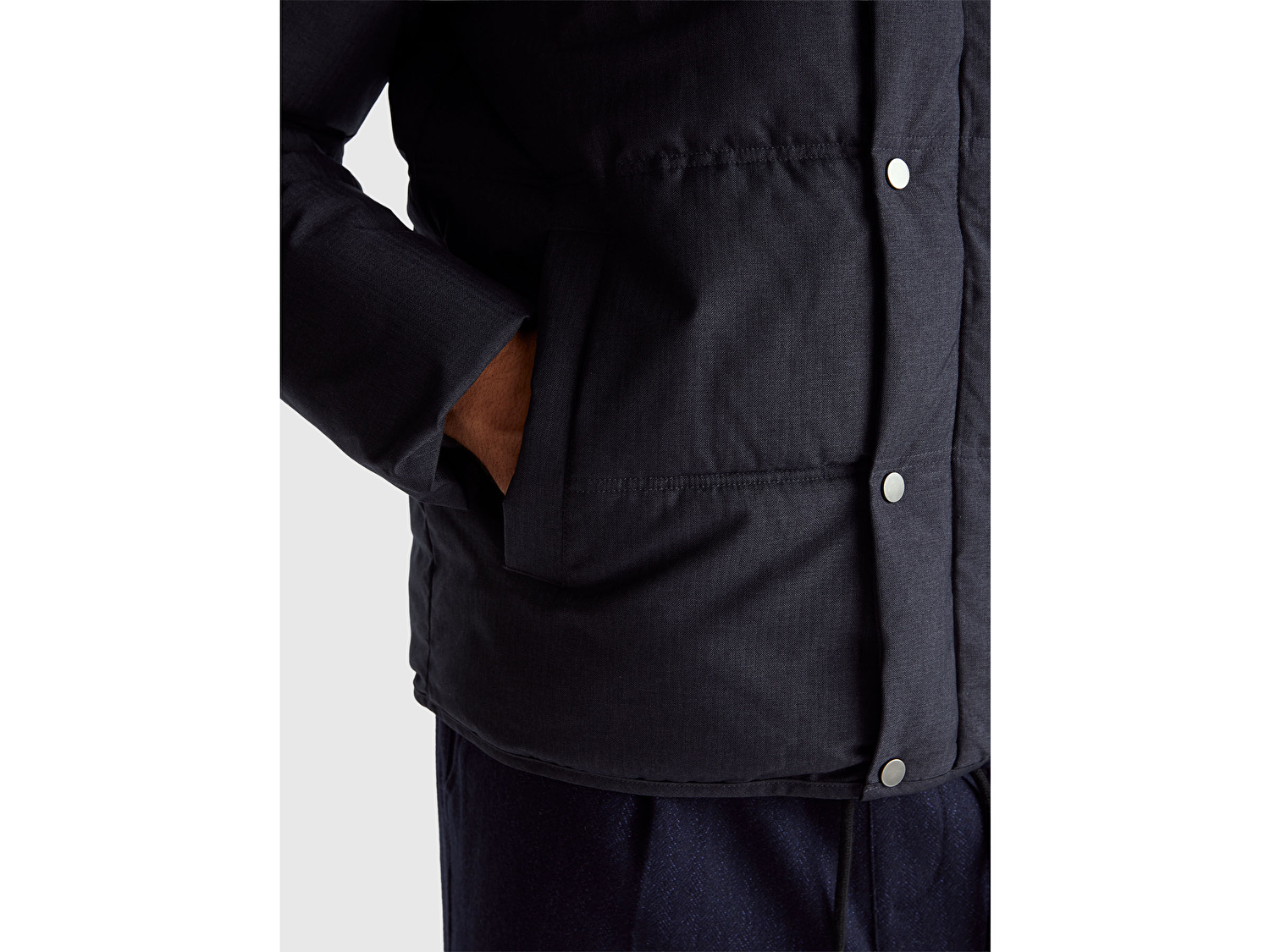 Benetton Erkek Lacivert Çıtçıt Düğmeli Kapüşonlu Şişme Mont