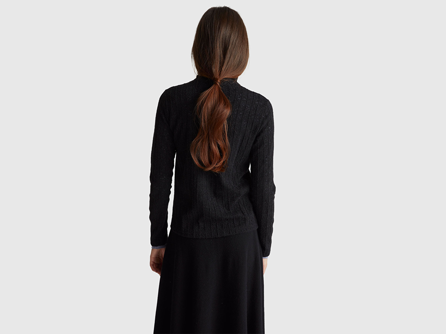 Benetton Kadın Siyah Desenli Dik Yaka Bluz