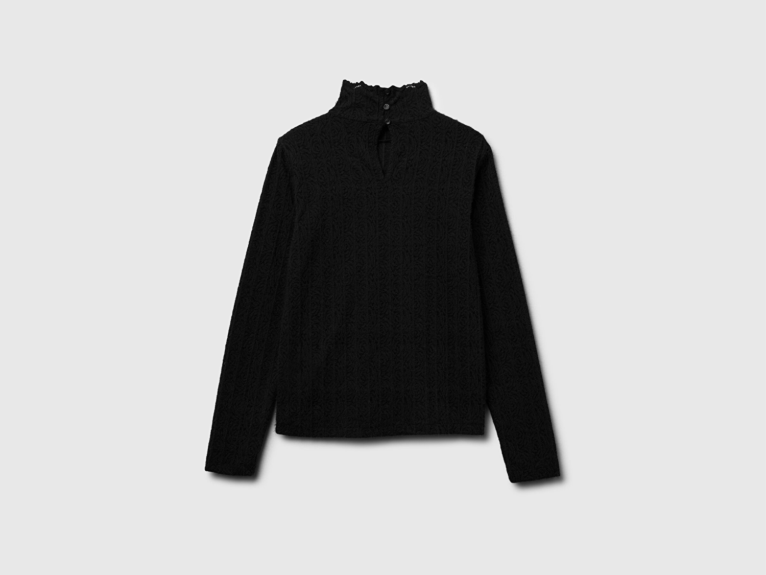 Benetton Kadın Siyah Desenli Dik Yaka Bluz