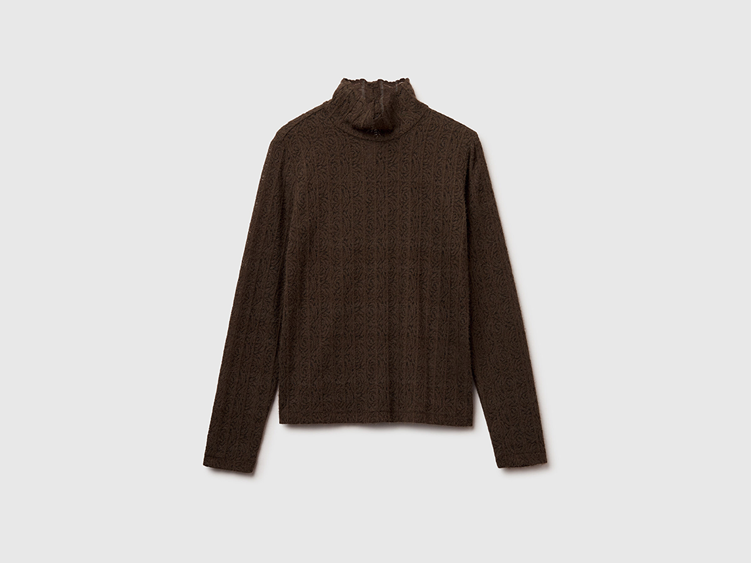 Benetton Kadın Koyu Kahverengi Desenli Dik Yaka Bluz