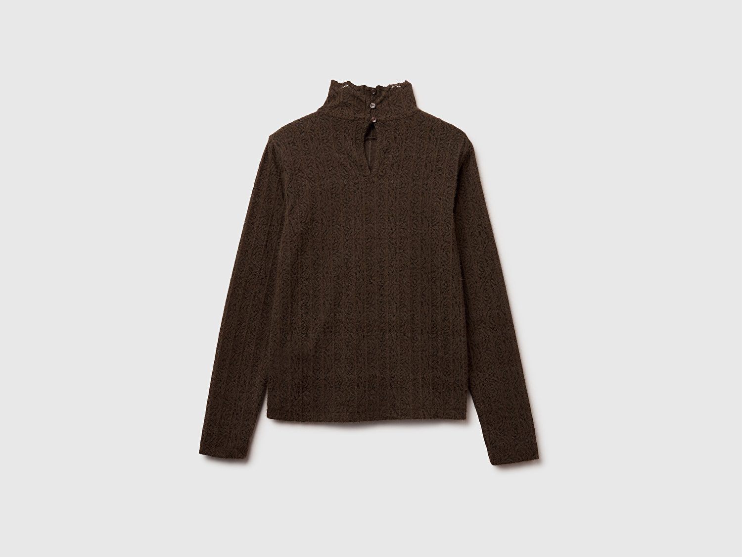 Benetton Kadın Koyu Kahverengi Desenli Dik Yaka Bluz