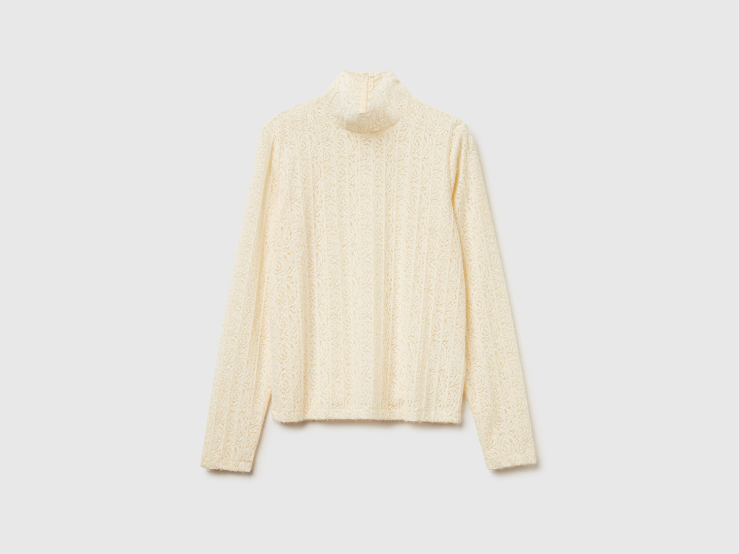 Benetton Kadın Krem Desenli Dik Yaka Bluz