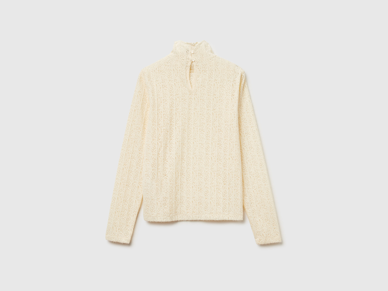 Benetton Kadın Krem Desenli Dik Yaka Bluz