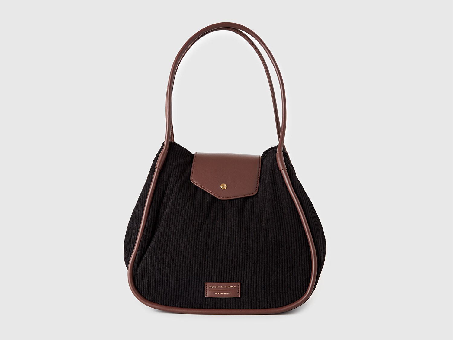 Benetton Kadın Siyah Suni Deri Detaylı Büzme İpli Kadife Tote Çanta