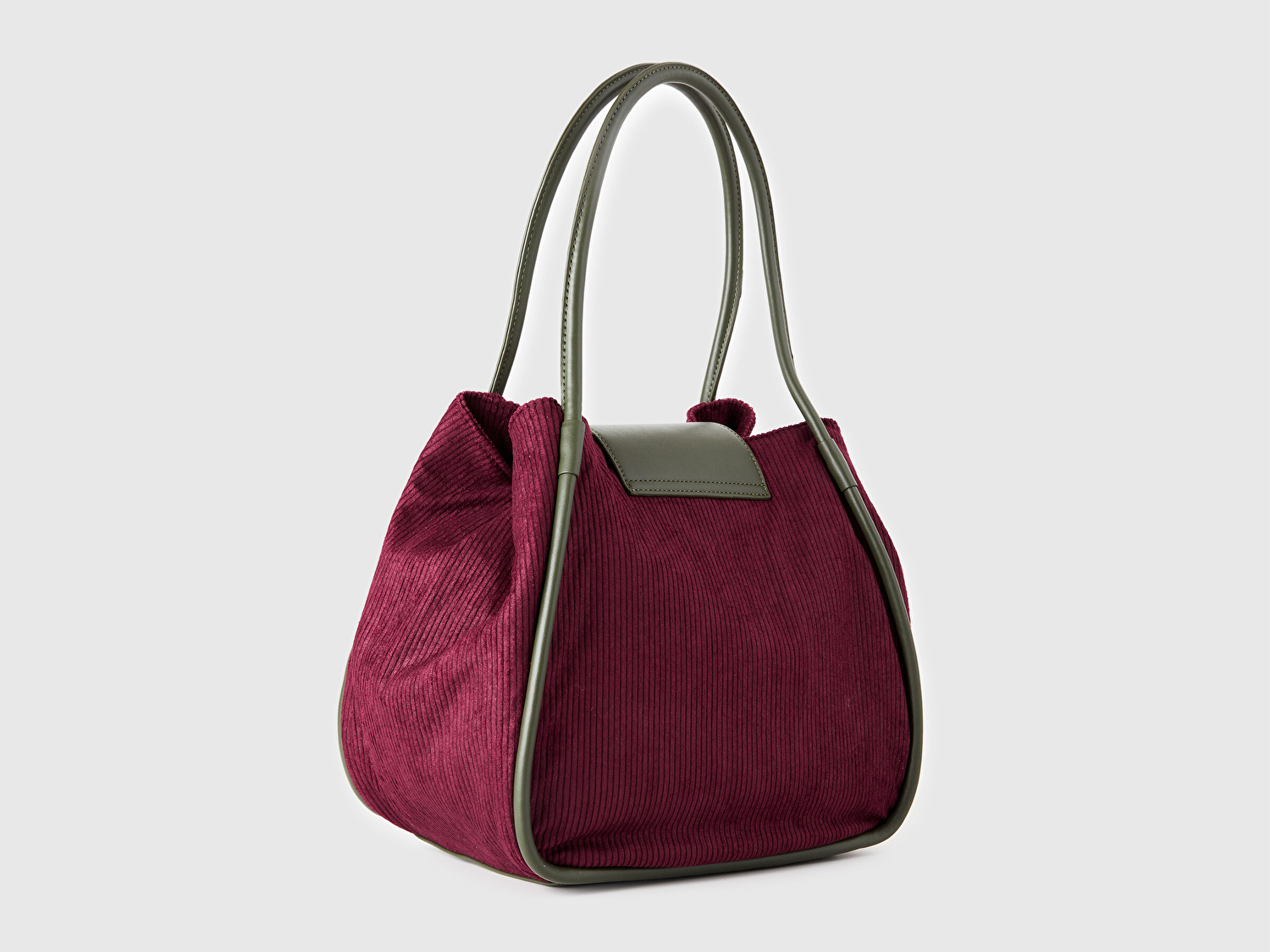 Benetton Kadın Mürdüm Suni Deri Detaylı Büzme İpli Kadife Tote Çanta