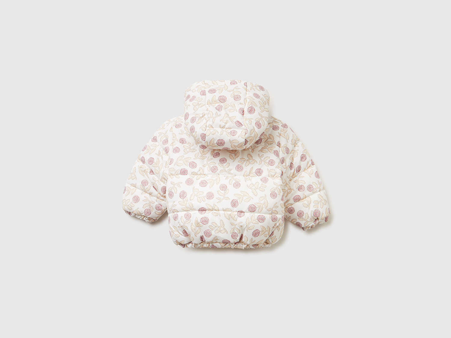 Benetton Bebek Ekru Tamamı Kare Desenli  Astarlı Fermuarlı Kapüşonlu Mont