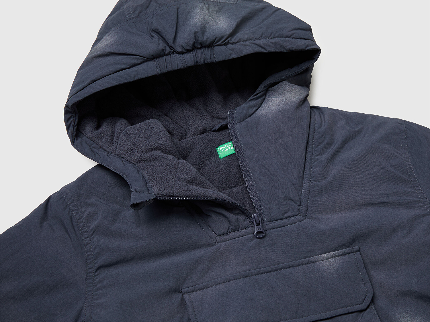 Benetton Erkek Çocuk Bej-Koyu Pembe Yama Detaylı Cepli Kısmi Fermuarlı Kapüşonlu Mont