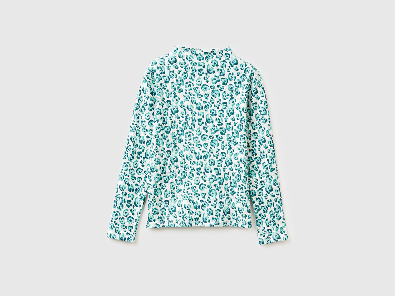 Benetton Kız Çocuk Mint Yeşili Tamamı Baskılı Logo Etiketli Bebe Yaka Uzun Kollu T-Shirt