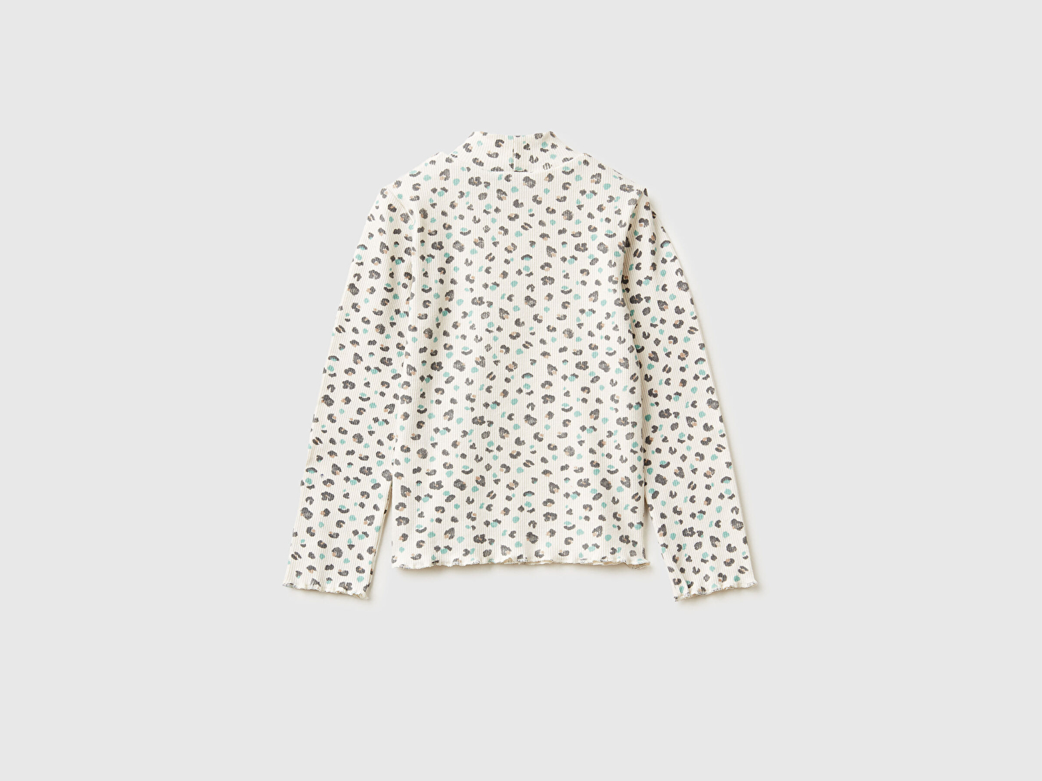 Benetton Kız Bebek Krem Mix Tamamı Desenli Ribana Yarım Yaka Slim Fit Uzun Kollu T-Shirt