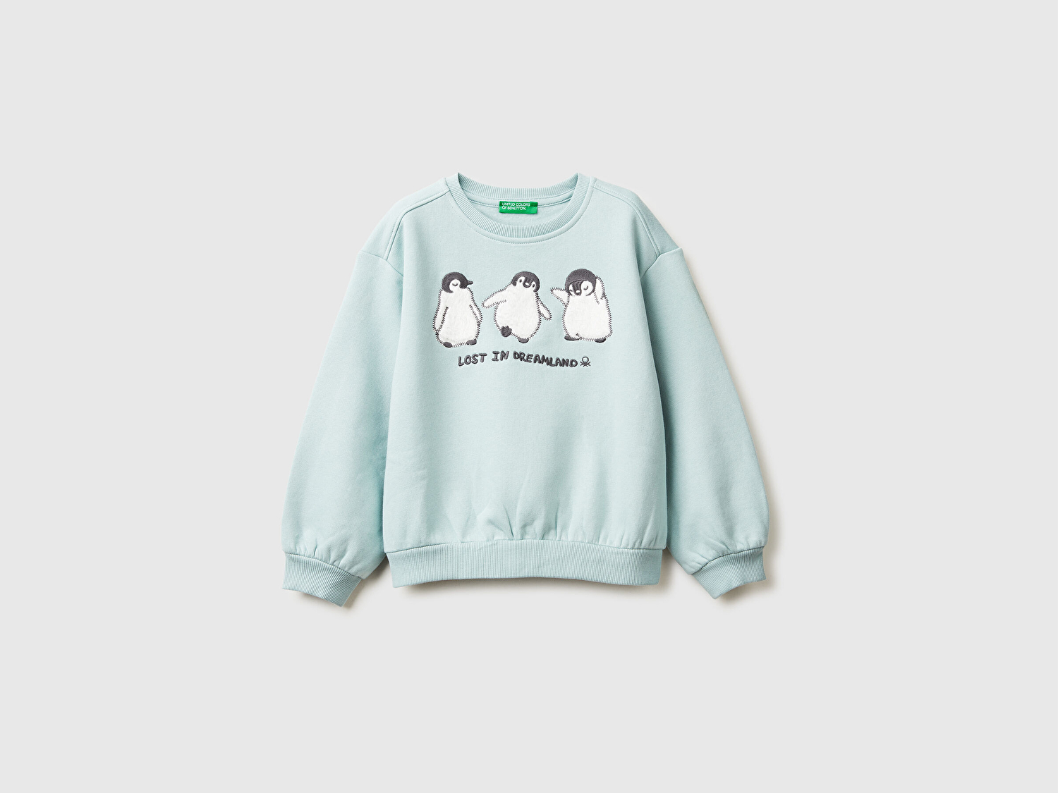 Benetton Kız Bebek Su Yeşili Kürk Aplikeli Ribanalı Bisiklet Yaka Sweatshirt