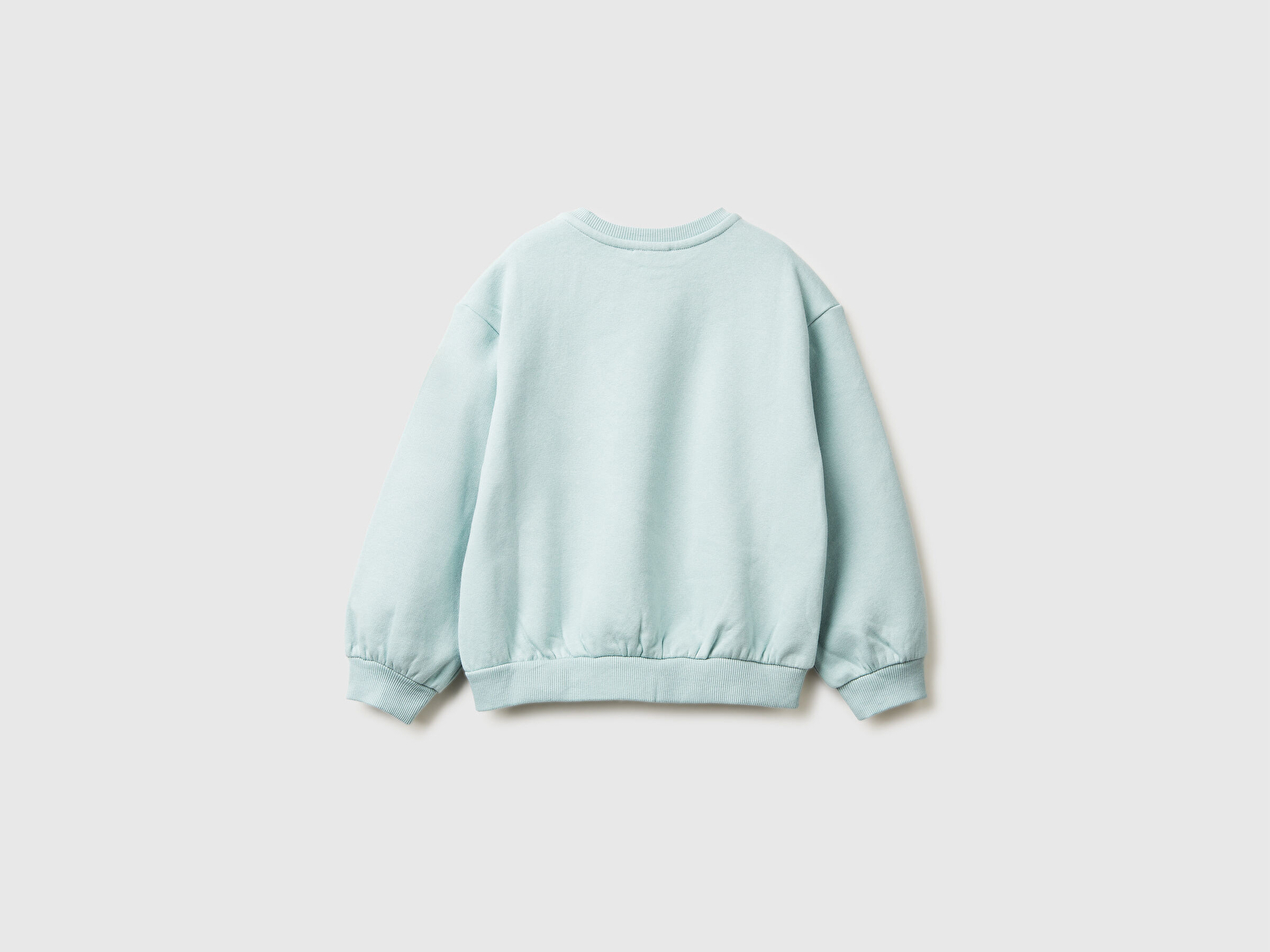 Benetton Kız Bebek Su Yeşili Kürk Aplikeli Ribanalı Bisiklet Yaka Sweatshirt